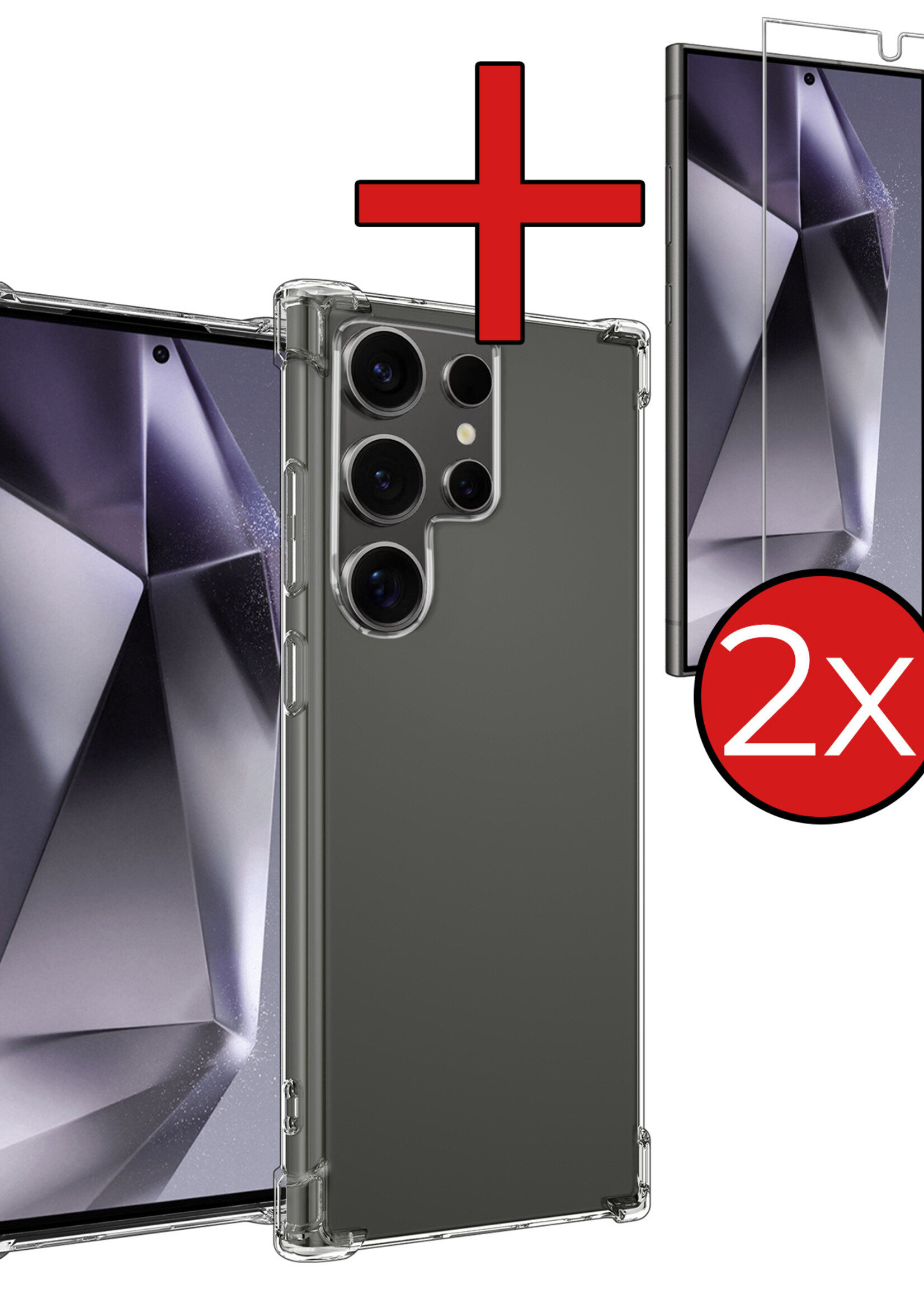BTH Hoesje Geschikt voor Samsung S24 Ultra Hoesje Siliconen Shock Proof Case Hoes Met 2x Screenprotector - Hoes Geschikt voor Samsung Galaxy S24 Ultra Hoes Cover Case Shockproof - Transparant