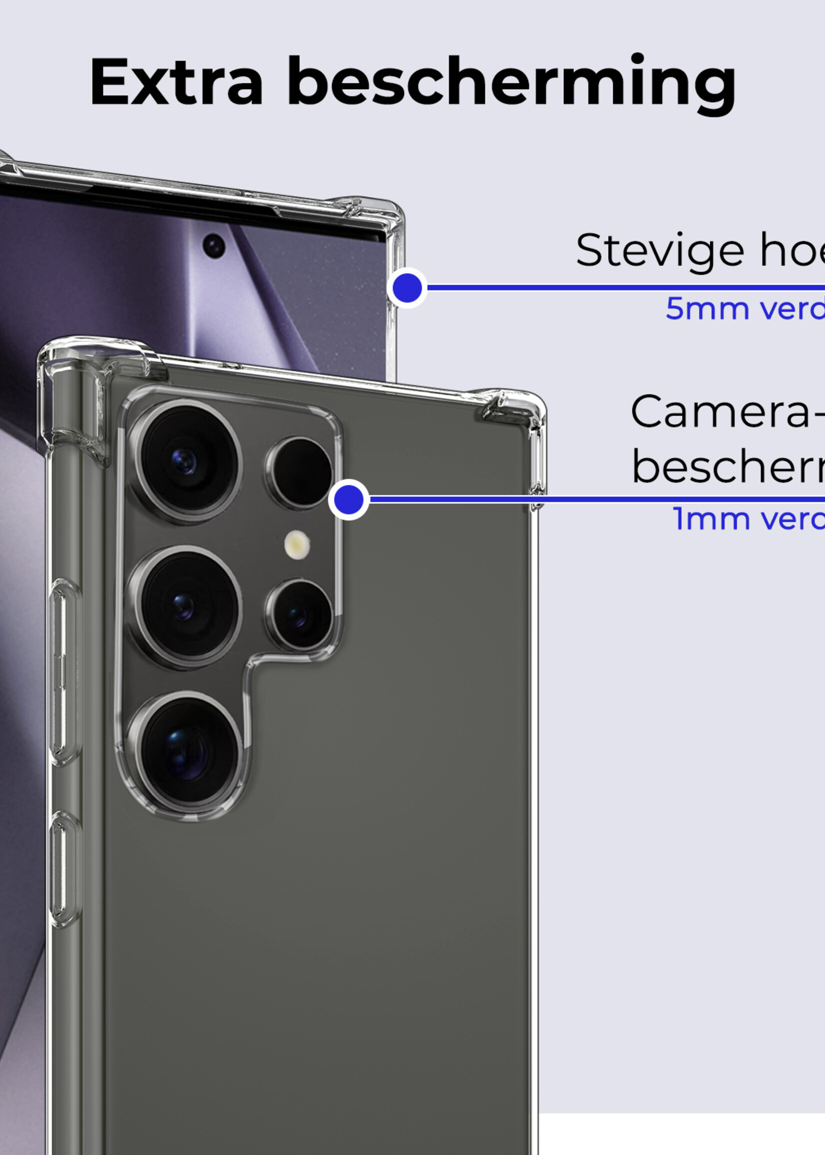 BTH Hoesje Geschikt voor Samsung S24 Ultra Hoesje Siliconen Shock Proof Case Hoes Met 2x Screenprotector - Hoes Geschikt voor Samsung Galaxy S24 Ultra Hoes Cover Case Shockproof - Transparant