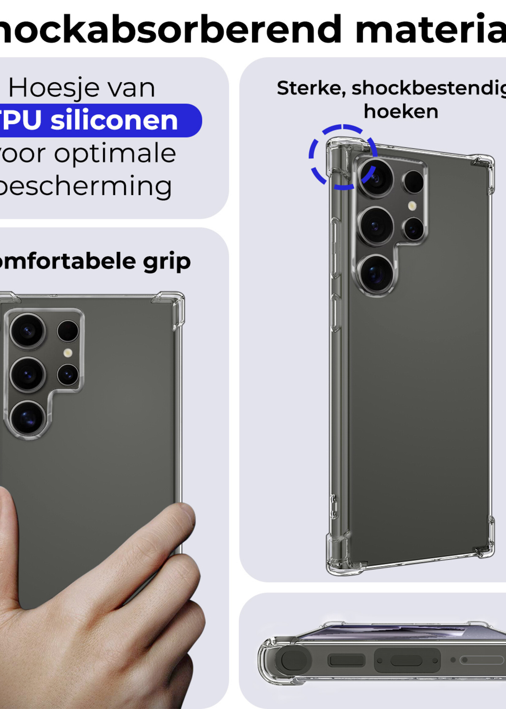 BTH Hoesje Geschikt voor Samsung S24 Ultra Hoesje Siliconen Shock Proof Case Hoes Met 2x Screenprotector - Hoes Geschikt voor Samsung Galaxy S24 Ultra Hoes Cover Case Shockproof - Transparant