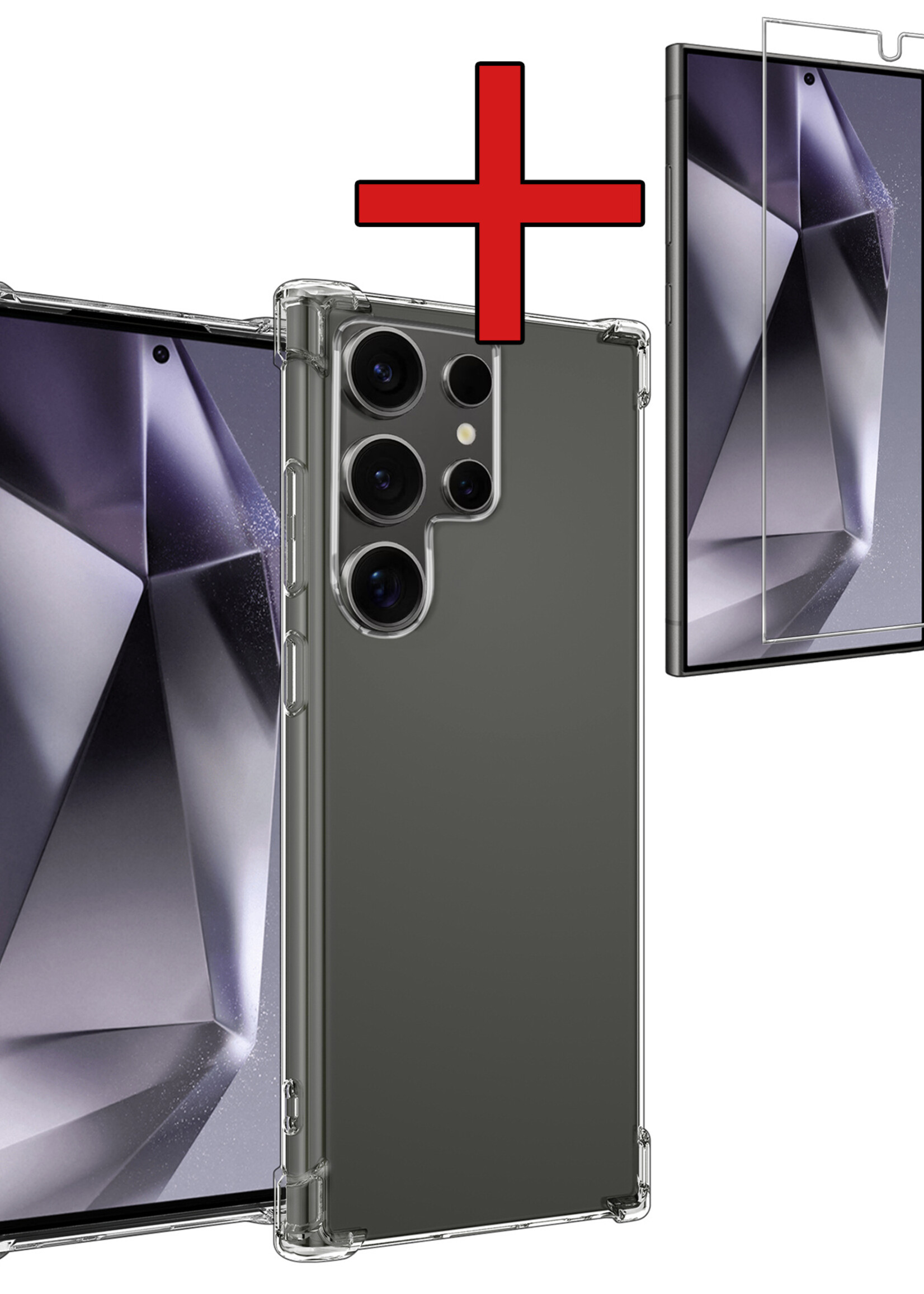 BTH Hoesje Geschikt voor Samsung S24 Ultra Hoesje Siliconen Shock Proof Case Hoes Met Screenprotector - Hoes Geschikt voor Samsung Galaxy S24 Ultra Hoes Cover Case Shockproof - Transparant