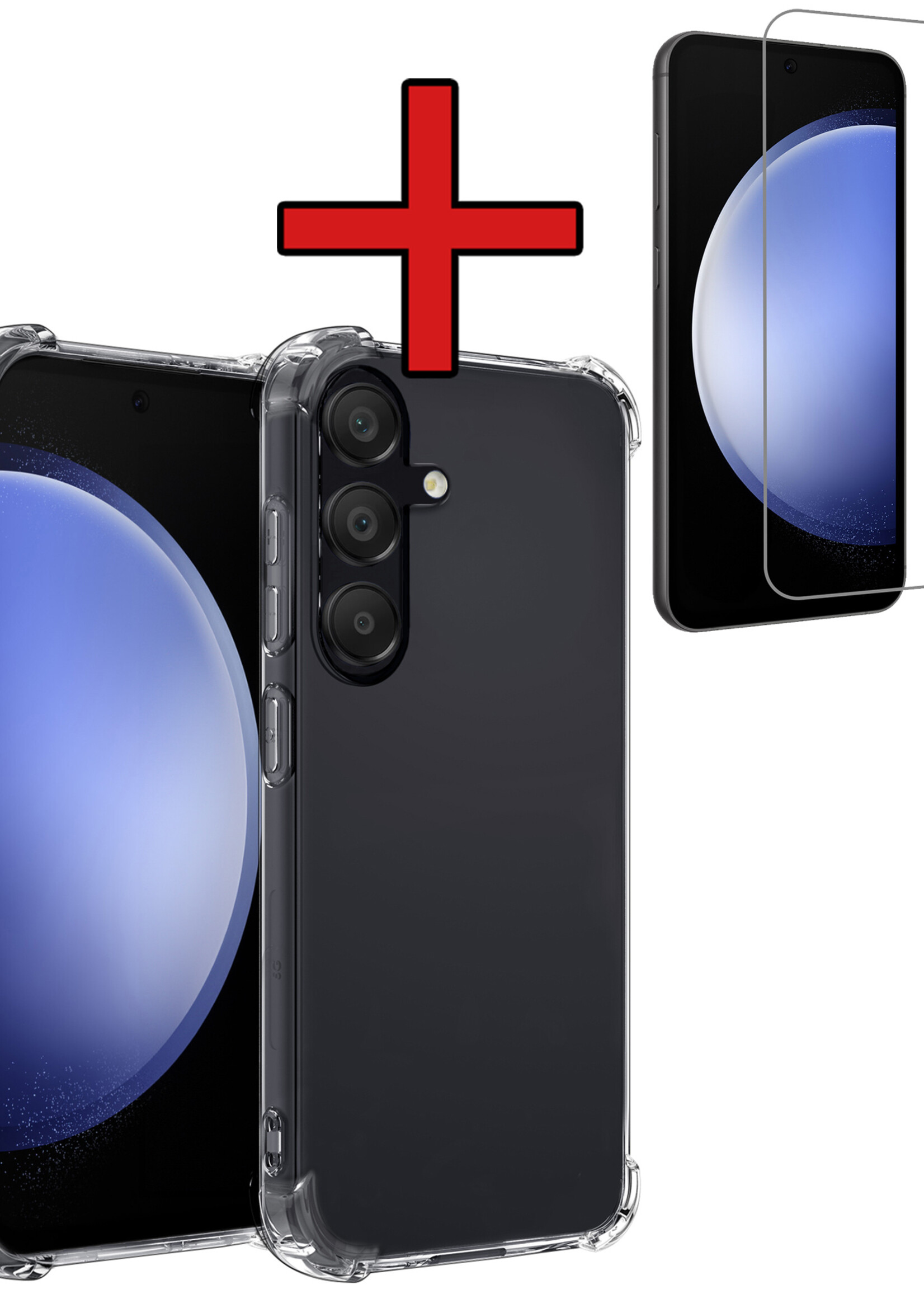 BTH Hoesje Geschikt voor Samsung S23 FE Hoesje Siliconen Shock Proof Case Hoes Met Screenprotector - Hoes Geschikt voor Samsung Galaxy S23 FE Hoes Cover Case Shockproof - Transparant