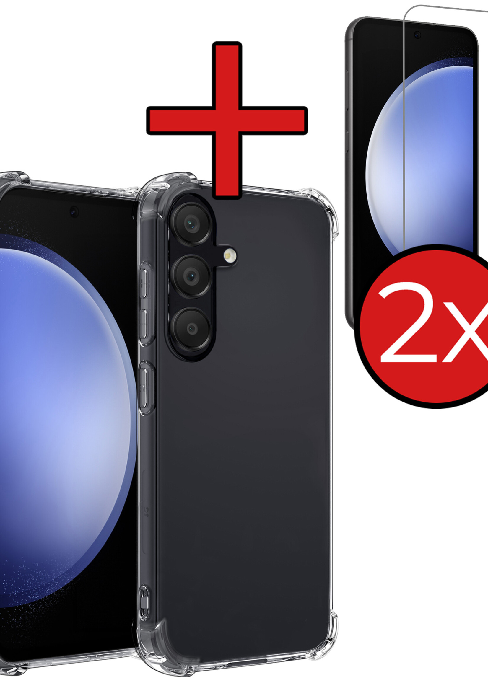 BTH Hoesje Geschikt voor Samsung S23 FE Hoesje Siliconen Shock Proof Case Hoes Met 2x Screenprotector - Hoes Geschikt voor Samsung Galaxy S23 FE Hoes Cover Case Shockproof - Transparant