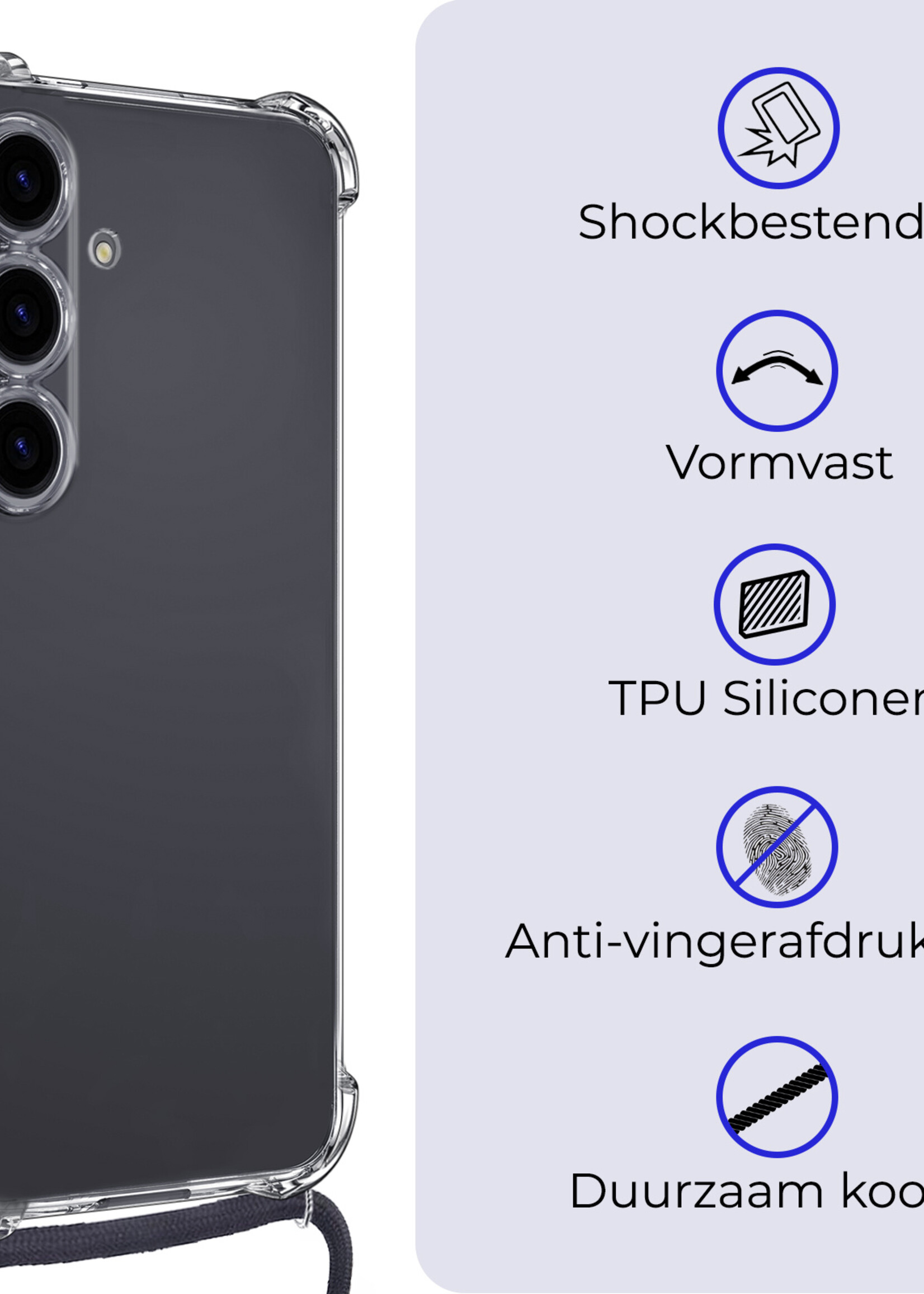 BTH Hoesje Geschikt voor Samsung S23 FE Hoesje Siliconen Shock Proof Hoesje Met Koord Case Met Telefoonkoord - Hoes Geschikt voor Samsung Galaxy S23 FE Hoesje Cover Shockproof Met Koord - Transparant