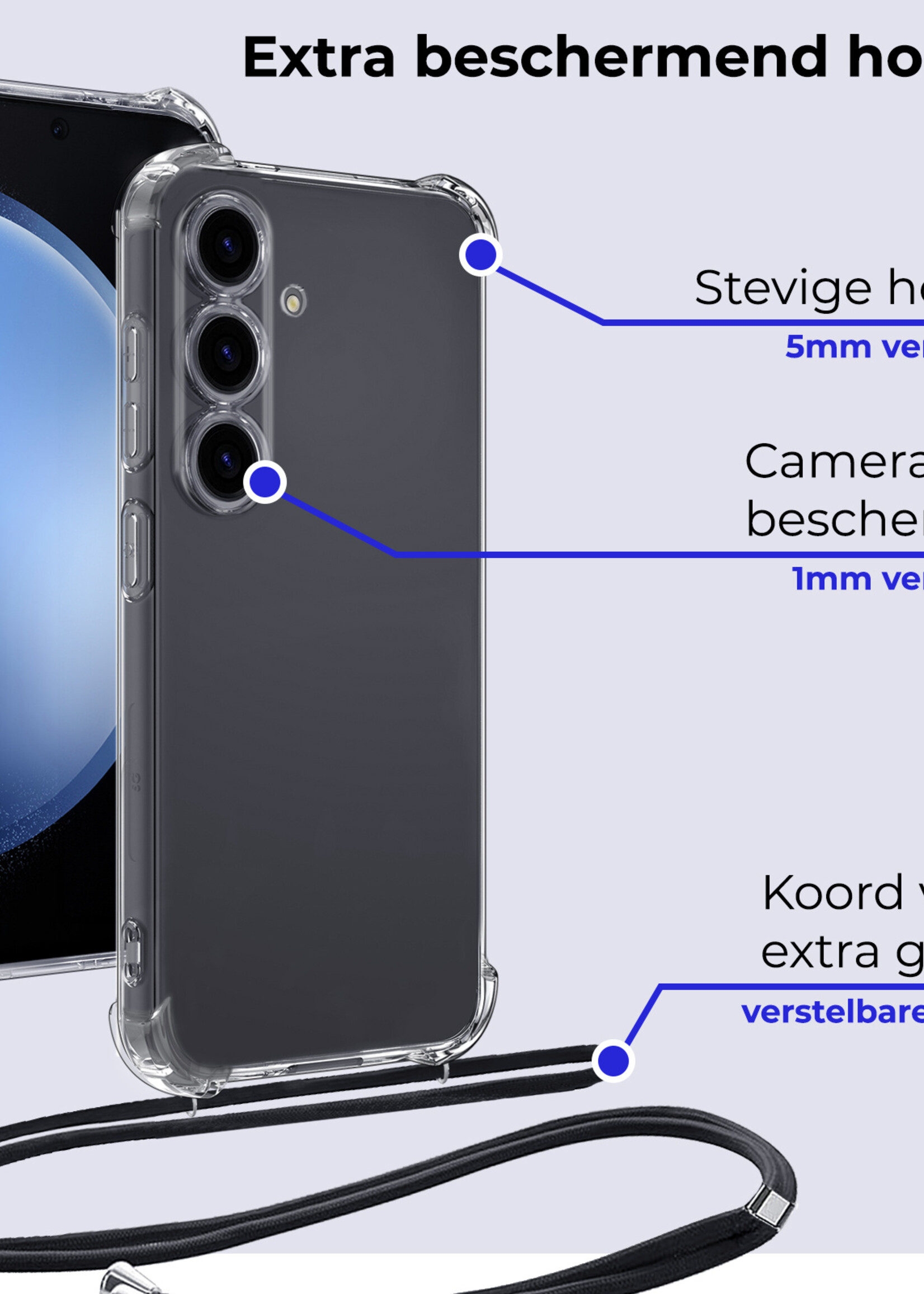 BTH Hoesje Geschikt voor Samsung S23 FE Hoesje Siliconen Shock Proof Hoesje Met Koord Case Met Telefoonkoord - Hoes Geschikt voor Samsung Galaxy S23 FE Hoesje Cover Shockproof Met Koord - Transparant
