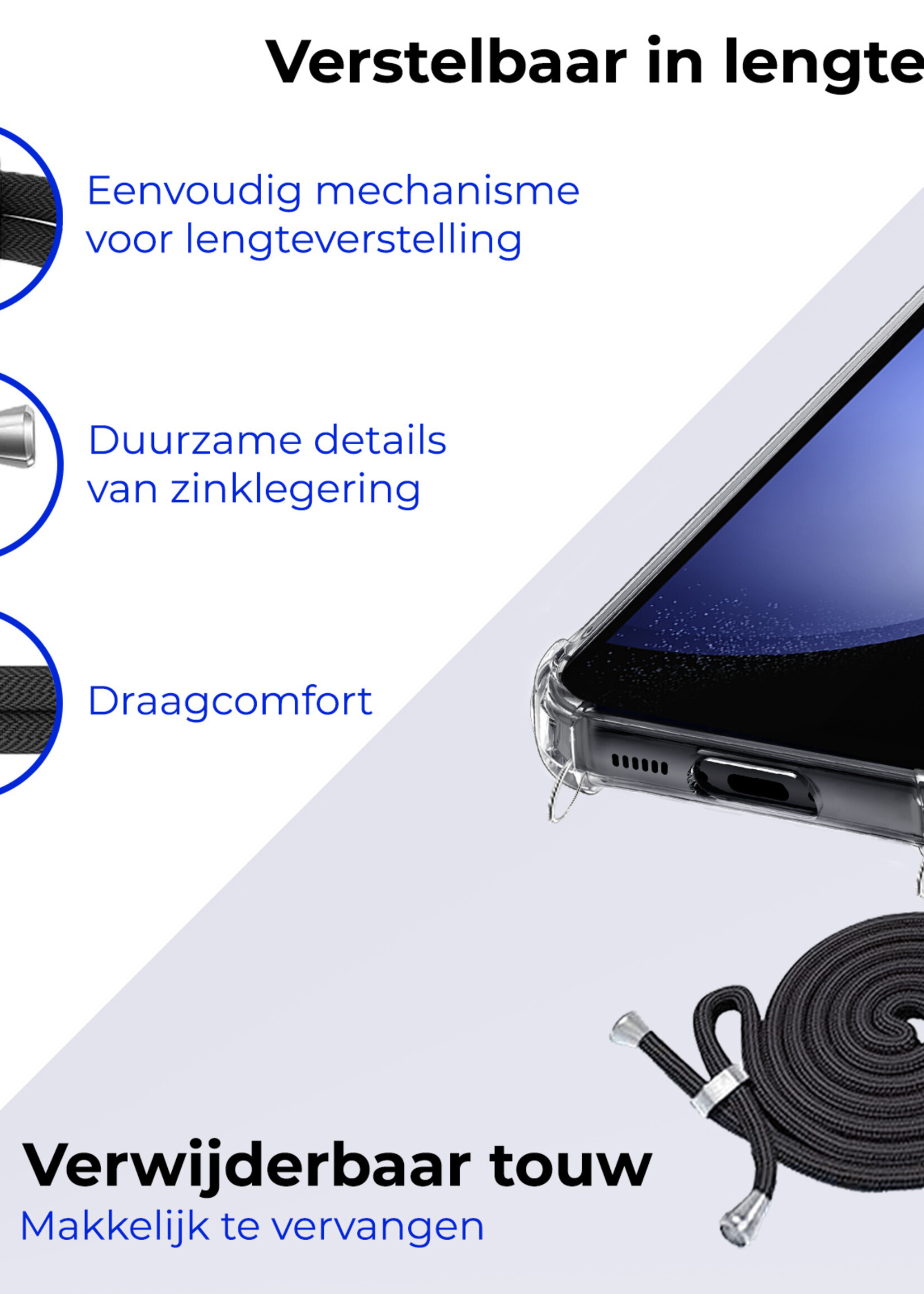 BTH Hoesje Geschikt voor Samsung S23 FE Hoesje Siliconen Shock Proof Hoesje Met Koord Case Met Telefoonkoord - Hoes Geschikt voor Samsung Galaxy S23 FE Hoesje Cover Shockproof Met Koord - Transparant
