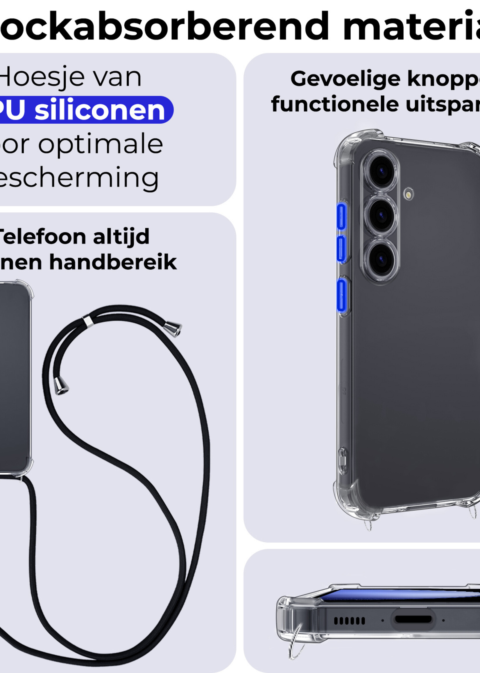 BTH Hoesje Geschikt voor Samsung S23 FE Hoesje Siliconen Shock Proof Hoesje Met Koord Case Met Telefoonkoord - Hoes Geschikt voor Samsung Galaxy S23 FE Hoesje Cover Shockproof Met Koord - Transparant