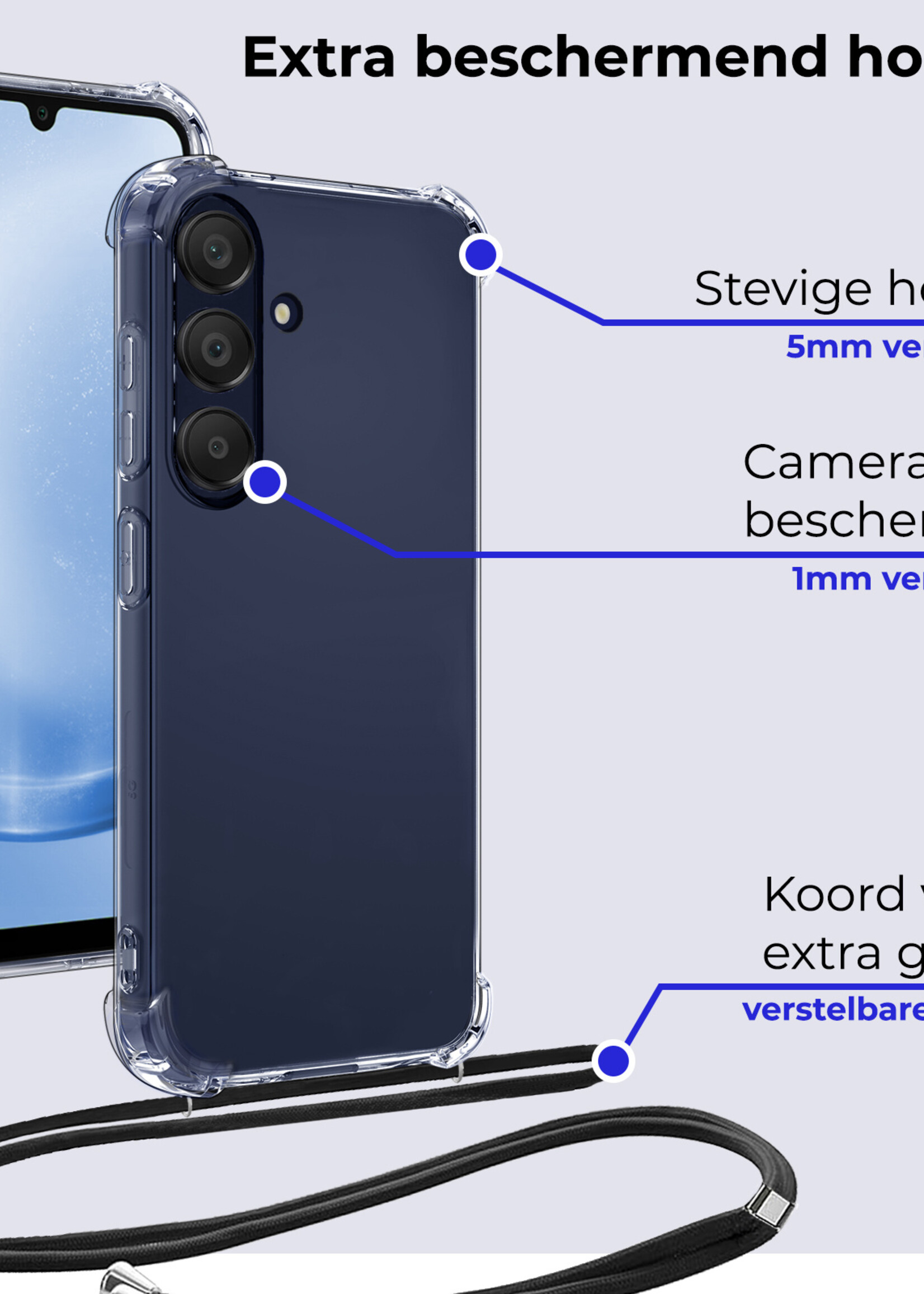 BTH Hoesje Geschikt voor Samsung A25 Hoesje Siliconen Shock Proof Hoesje Met Koord Case Met Telefoonkoord - Hoes Geschikt voor Samsung Galaxy A25 Hoesje Cover Shockproof Met Koord - Transparant