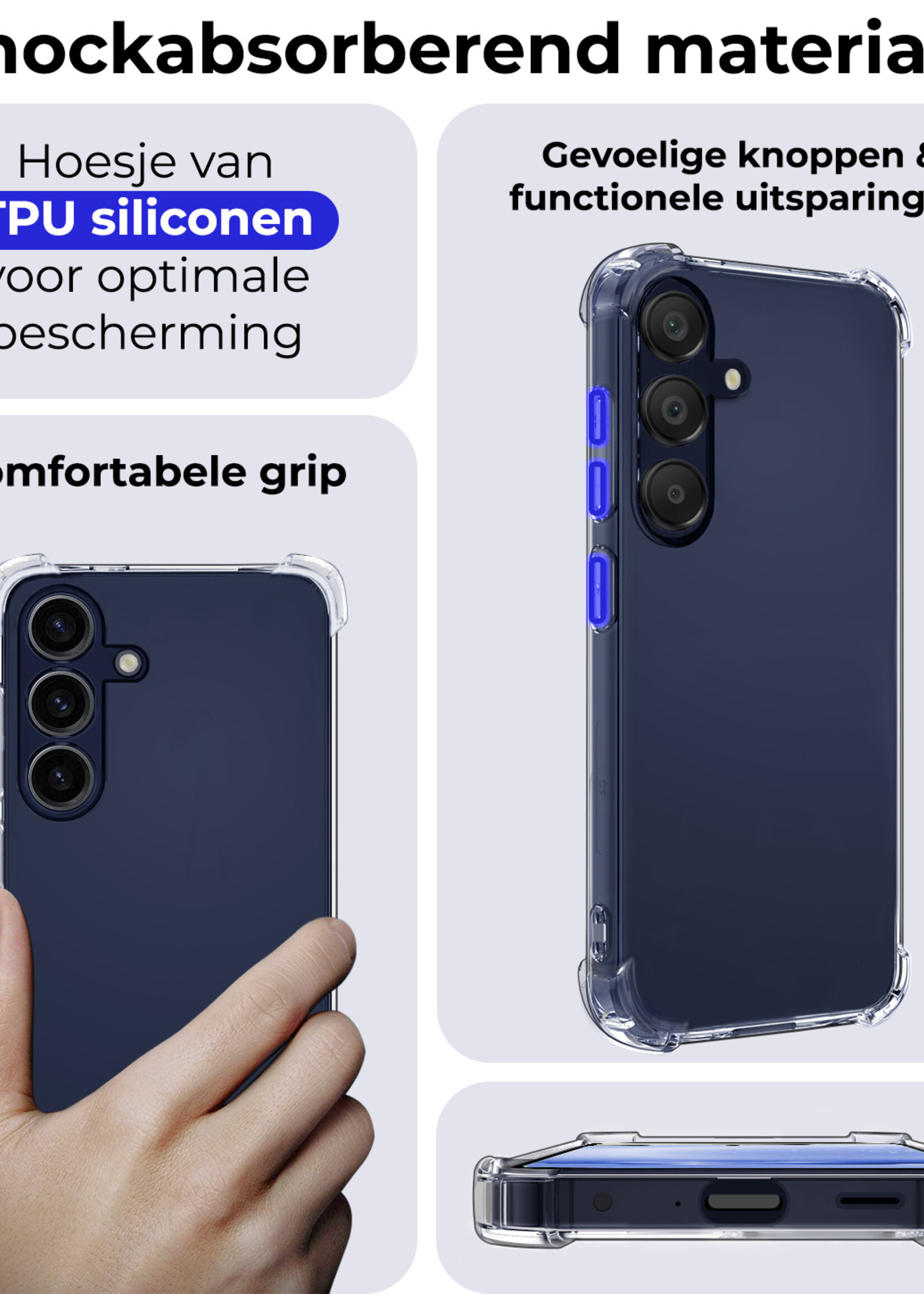 BTH Hoesje Geschikt voor Samsung A25 Hoesje Siliconen Shock Proof Case Hoes Met Screenprotector - Hoes Geschikt voor Samsung Galaxy A25 Hoes Cover Case Shockproof - Transparant