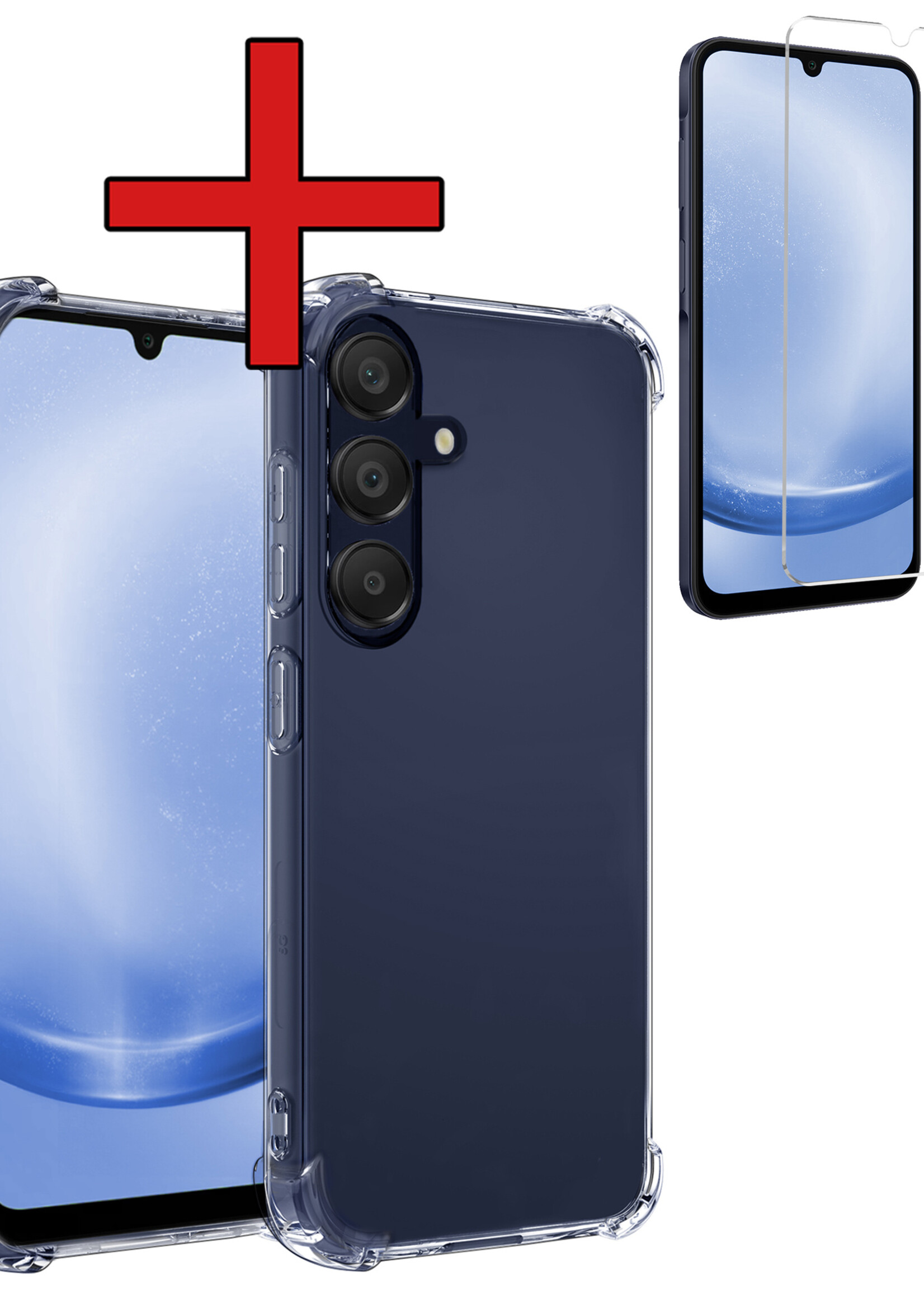 BTH Hoesje Geschikt voor Samsung A25 Hoesje Siliconen Shock Proof Case Hoes Met Screenprotector - Hoes Geschikt voor Samsung Galaxy A25 Hoes Cover Case Shockproof - Transparant