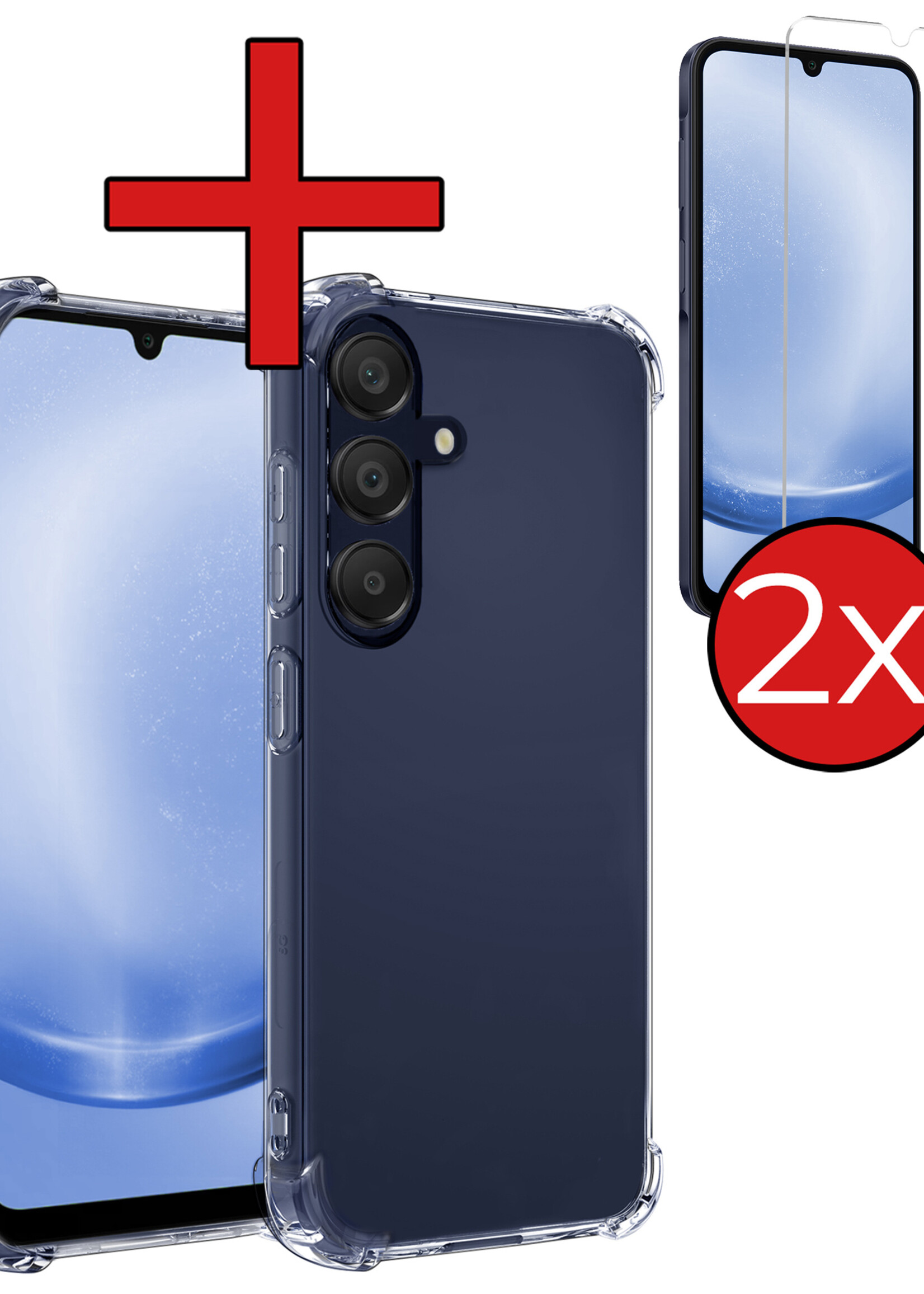 BTH Hoesje Geschikt voor Samsung A25 Hoesje Siliconen Shock Proof Case Hoes Met 2x Screenprotector - Hoes Geschikt voor Samsung Galaxy A25 Hoes Cover Case Shockproof - Transparant