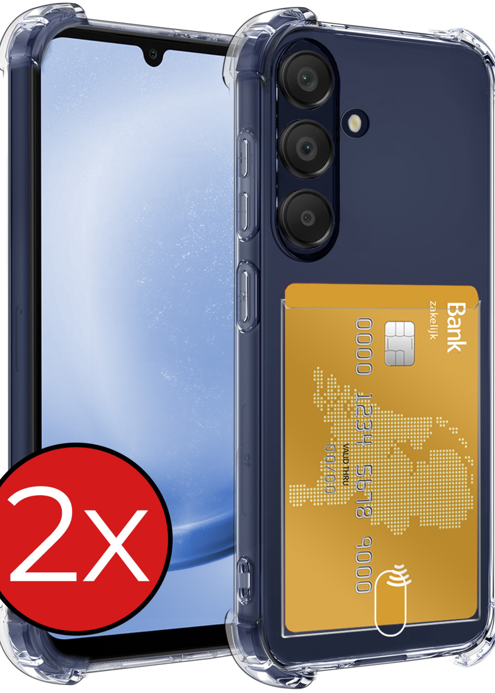 BTH Hoesje Geschikt voor Samsung A25 Hoesje Met Pasjeshouder Siliconen Case Met Kaarthouder - Hoes Geschikt voor Samsung Galaxy A25 Hoesje Shock Proof Case - Transparant - 2 PACK