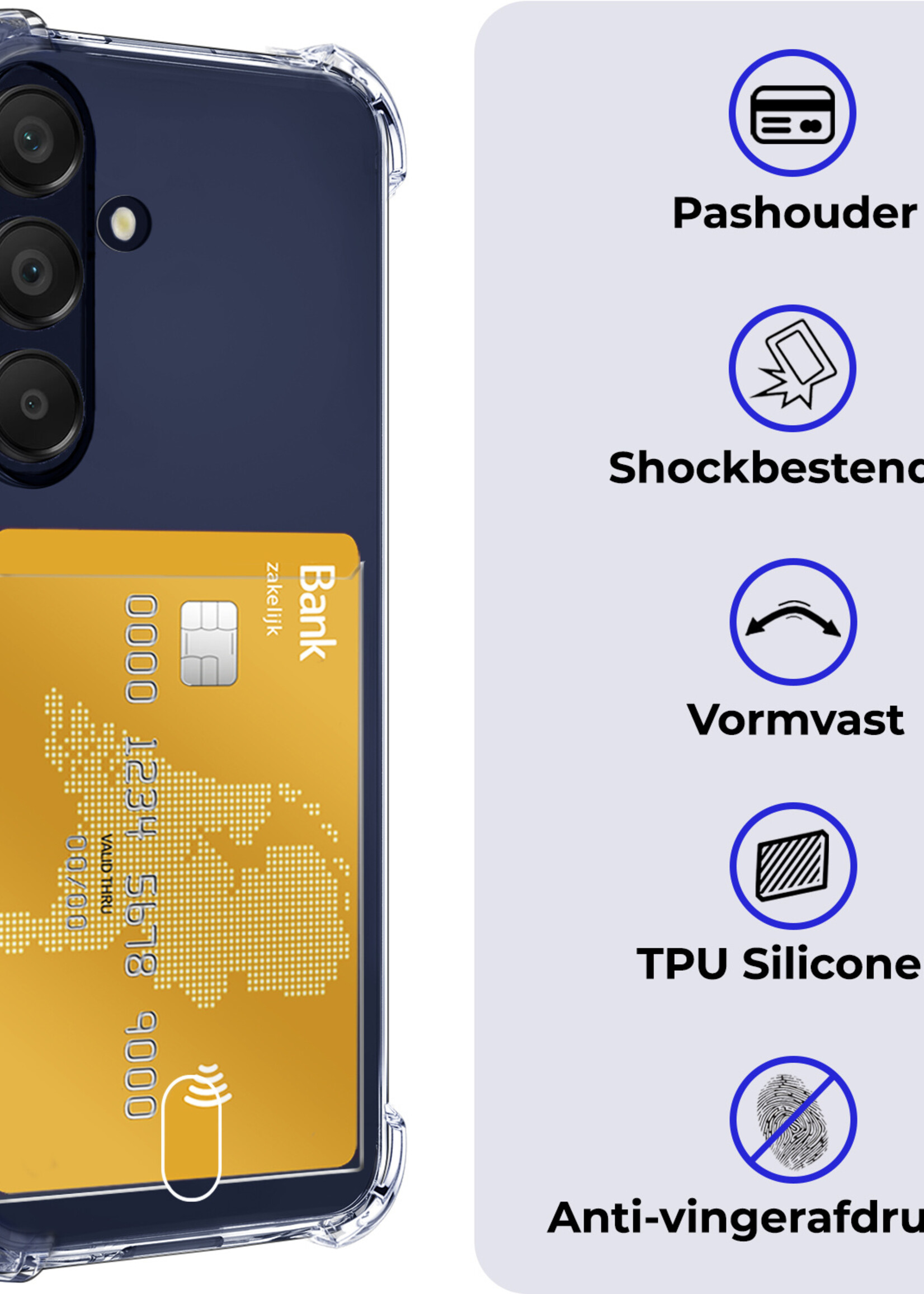 BTH Hoesje Geschikt voor Samsung A25 Hoesje Met Pasjeshouder Siliconen Case Met Kaarthouder - Hoes Geschikt voor Samsung Galaxy A25 Hoesje Shock Proof Case - Transparant - 2 PACK