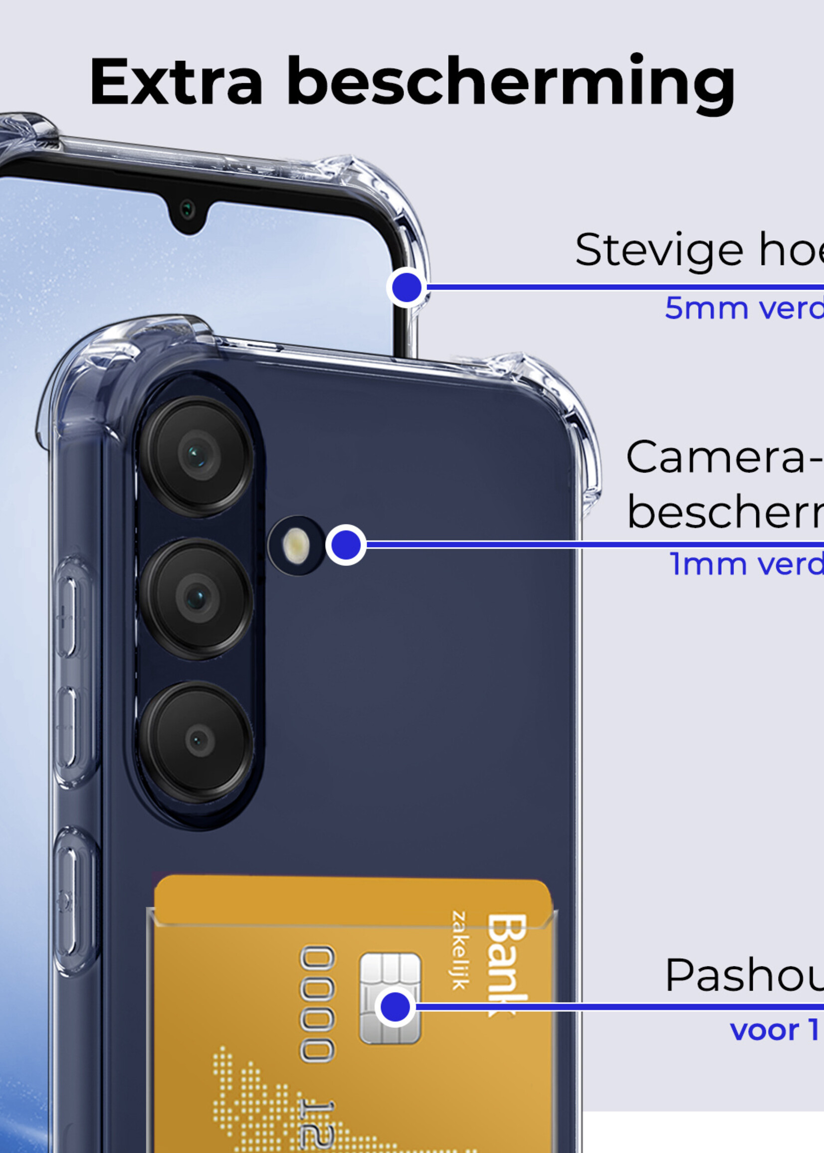 BTH Hoesje Geschikt voor Samsung A25 Hoesje Met Pasjeshouder Siliconen Case Met Kaarthouder - Hoes Geschikt voor Samsung Galaxy A25 Hoesje Shock Proof Case - Transparant - 2 PACK