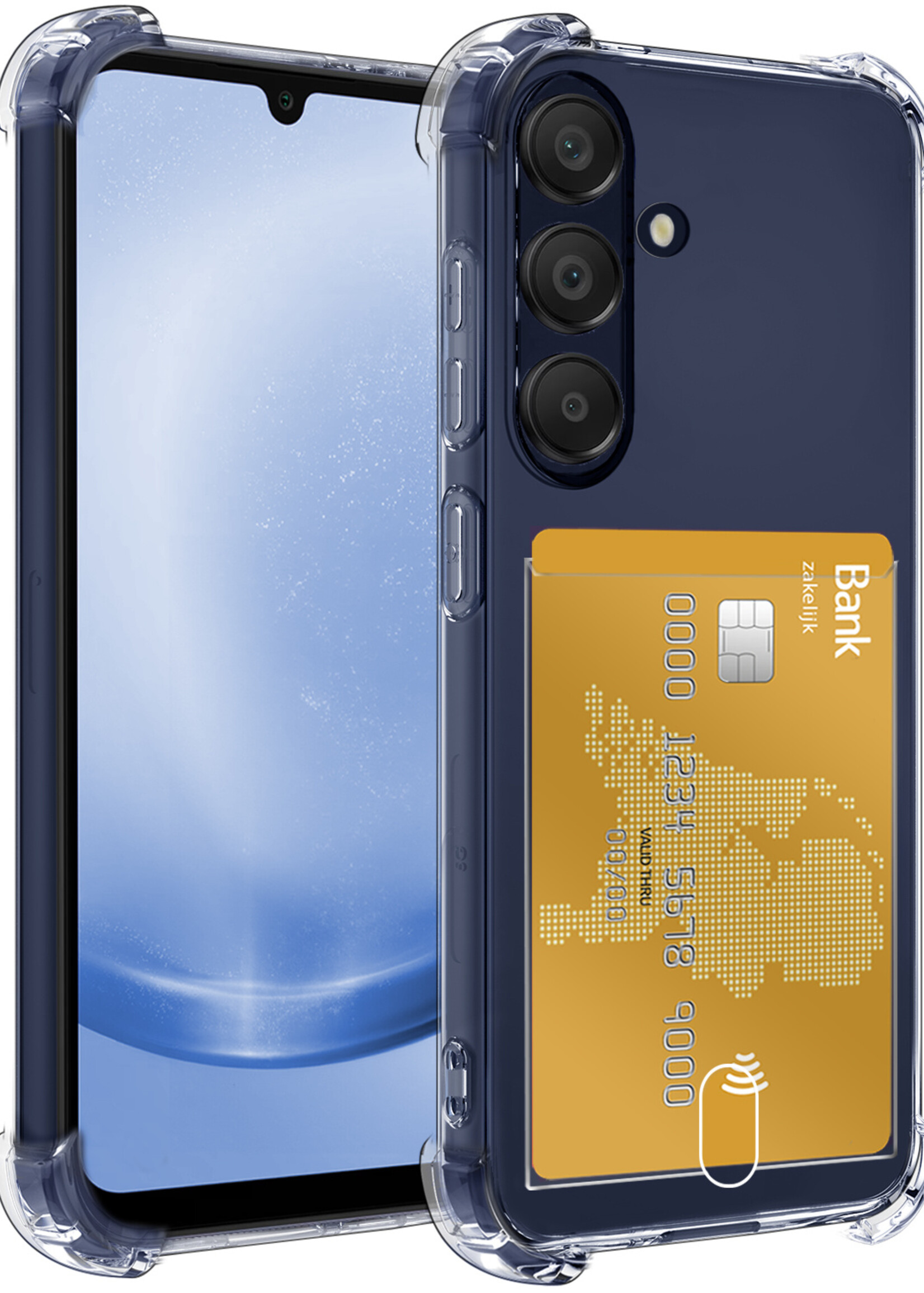 BTH Hoesje Geschikt voor Samsung A25 Hoesje Met Pasjeshouder Siliconen Case Met Kaarthouder - Hoes Geschikt voor Samsung Galaxy A25 Hoesje Shock Proof Case - Transparant
