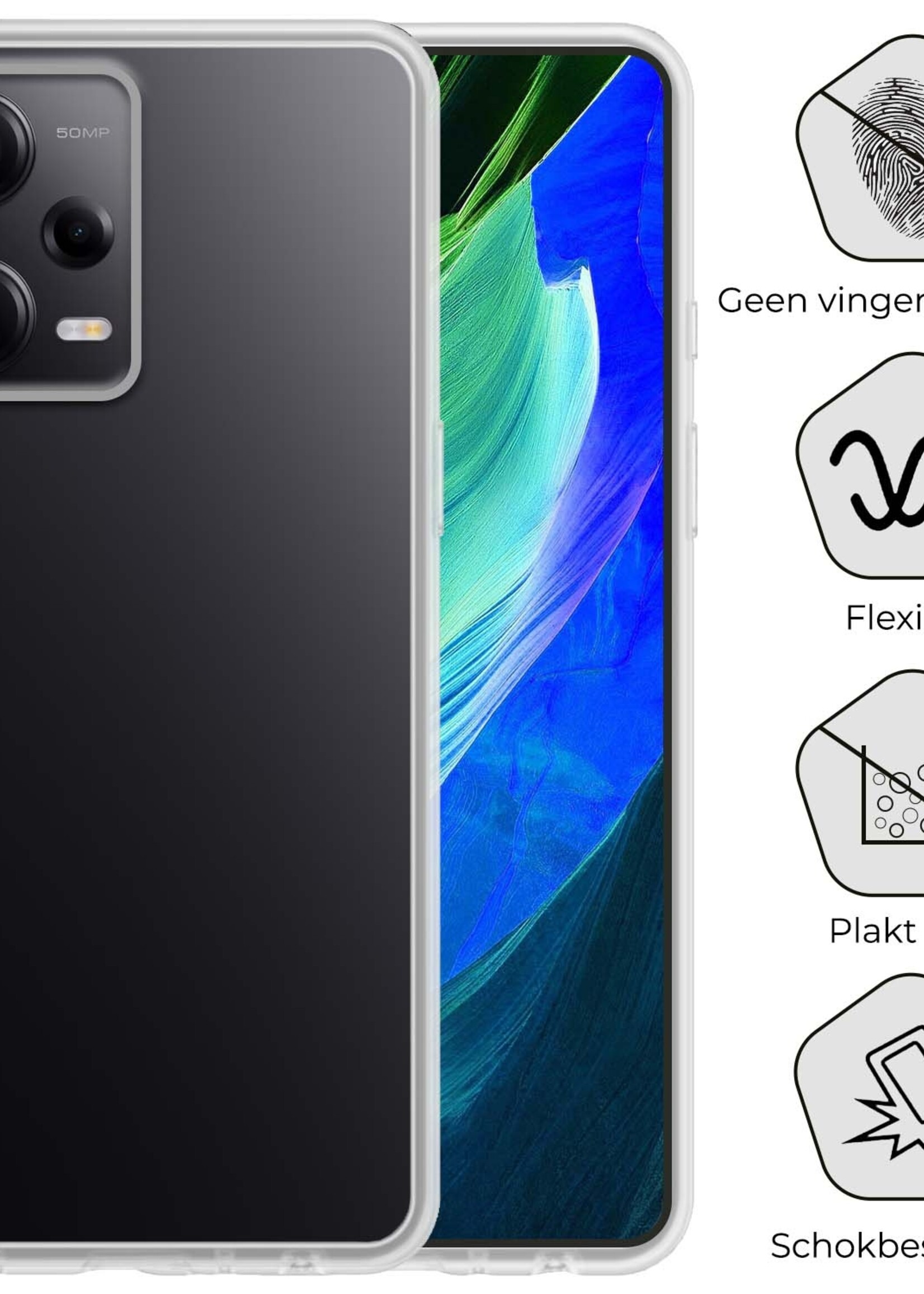 BTH Hoesje Geschikt voor Xiaomi Redmi Note 12 Pro Hoesje Siliconen Case Hoes Met 2x Screenprotector - Hoes Geschikt voor Xiaomi Redmi Note 12 Pro Hoes Cover Case - Transparant