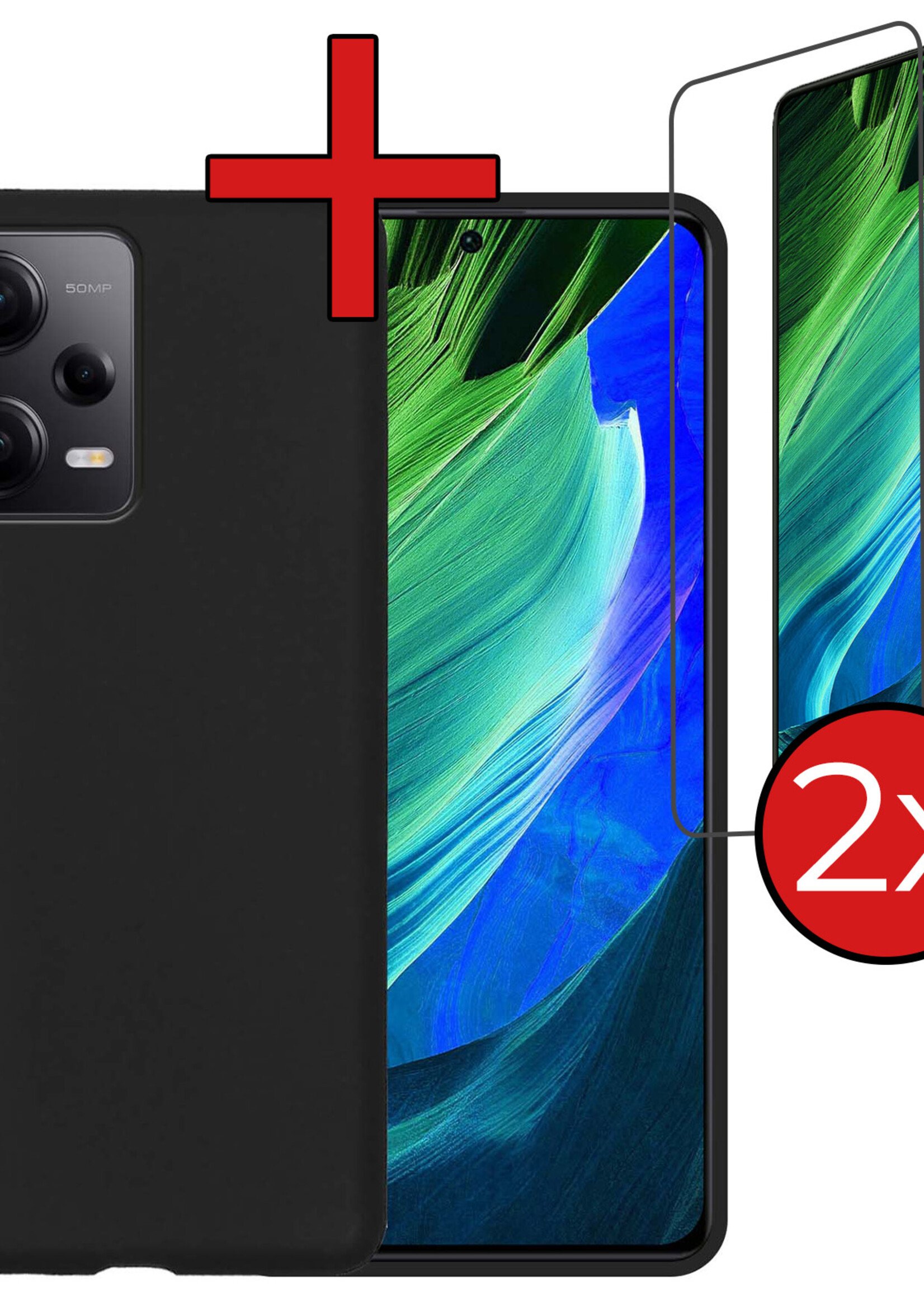 BTH Hoesje Geschikt voor Xiaomi Redmi Note 12 Pro Hoesje Siliconen Case Hoes Met 2x Screenprotector - Hoes Geschikt voor Xiaomi Redmi Note 12 Pro Hoes Cover Case - Zwart