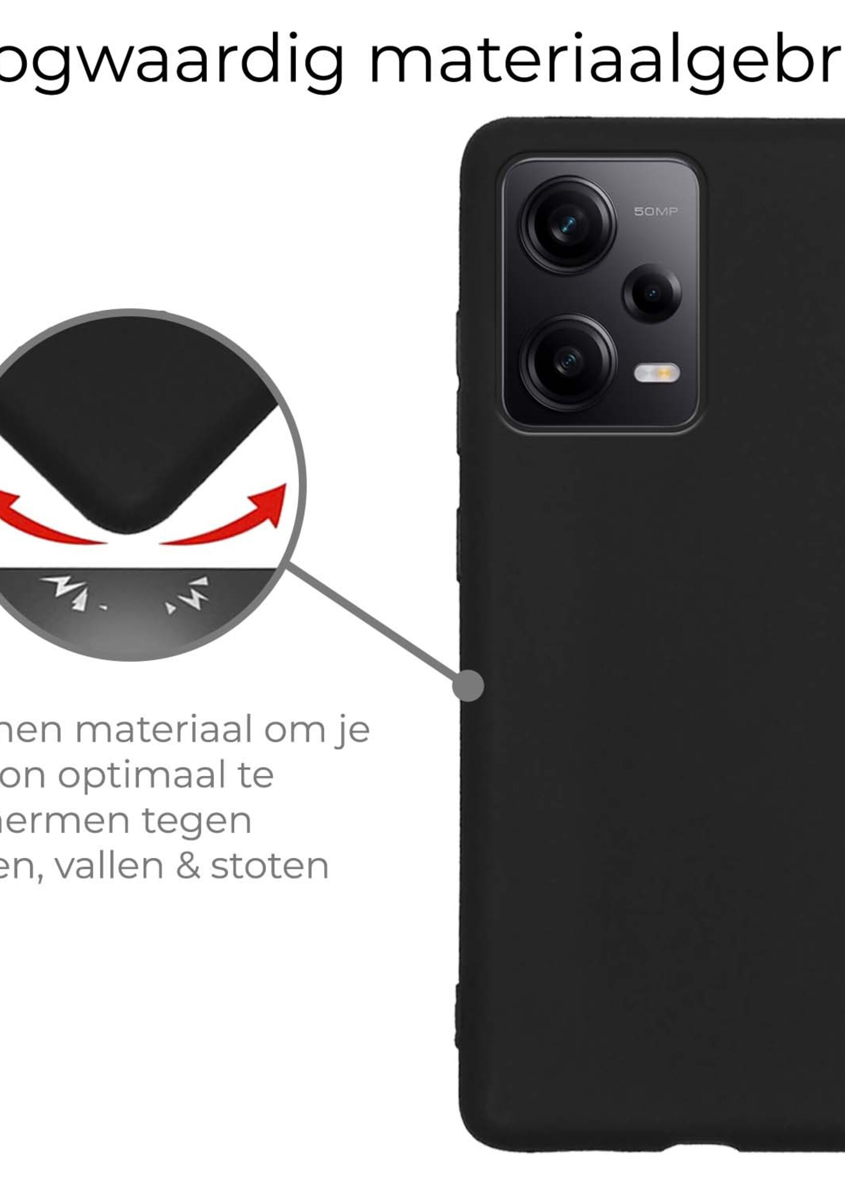BTH Hoesje Geschikt voor Xiaomi Redmi Note 12 Pro Hoesje Siliconen Case Hoes Met 2x Screenprotector - Hoes Geschikt voor Xiaomi Redmi Note 12 Pro Hoes Cover Case - Zwart