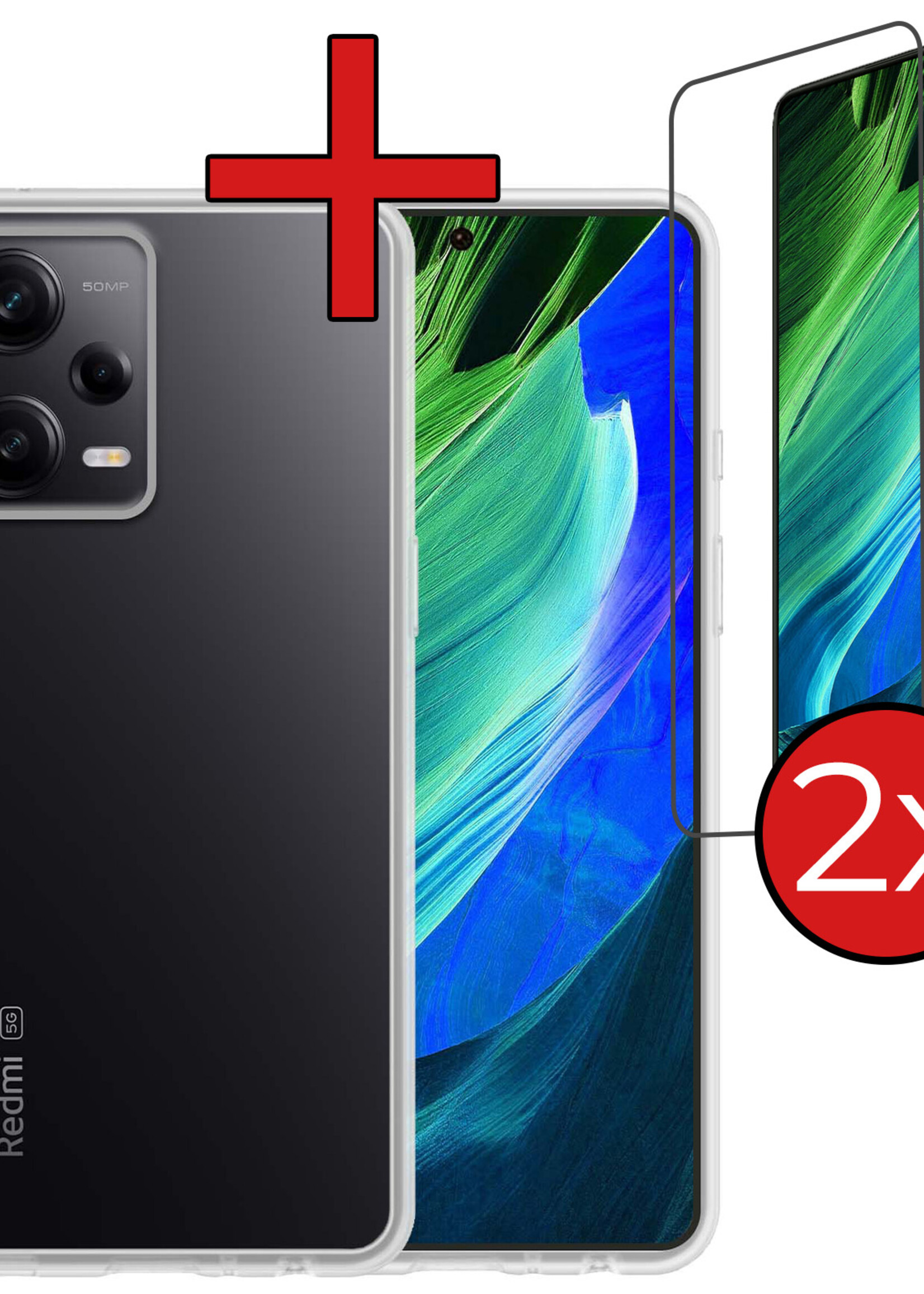 BTH Hoesje Geschikt voor Xiaomi Redmi Note 12 Pro+ Hoesje Siliconen Case Hoes Met 2x Screenprotector - Hoes Geschikt voor Xiaomi Redmi Note 12 Pro+ Hoes Cover Case - Transparant