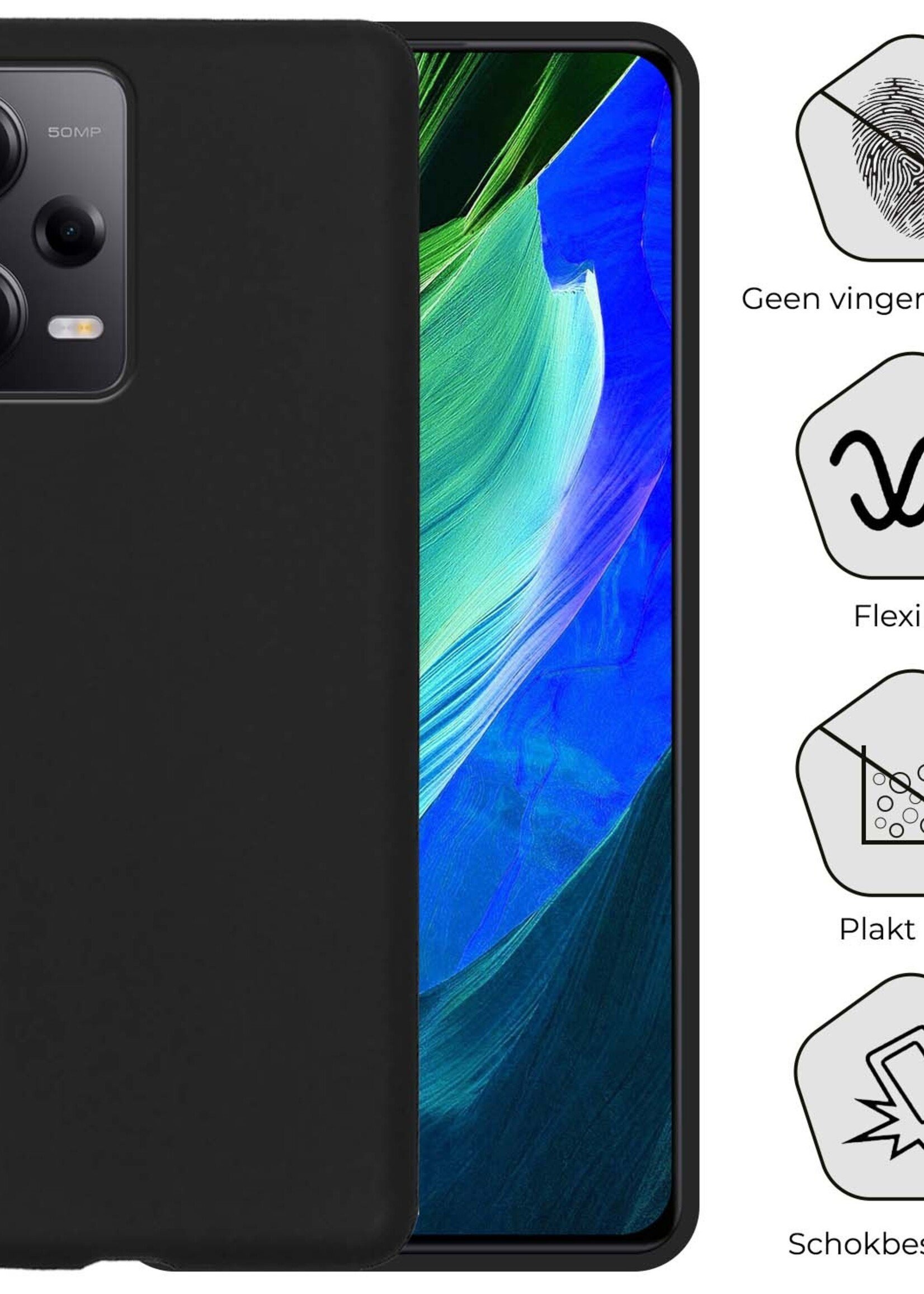 BTH Hoesje Geschikt voor Xiaomi Redmi Note 12 Pro+ Hoesje Siliconen Case Hoes Met 2x Screenprotector - Hoes Geschikt voor Xiaomi Redmi Note 12 Pro+ Hoes Cover Case - Zwart