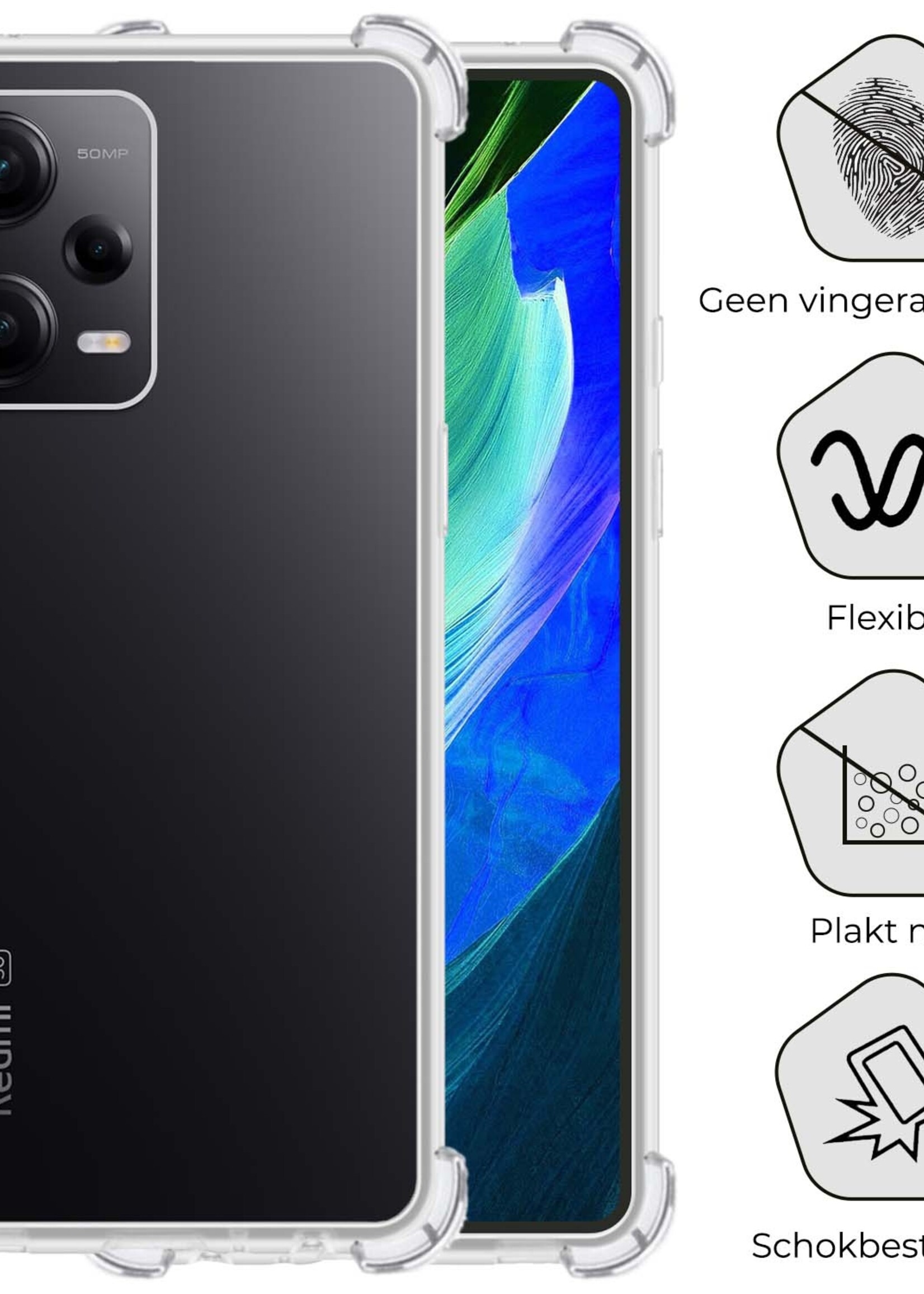 BTH Hoesje Geschikt voor Xiaomi Redmi Note 12 Pro+ Hoesje Siliconen Shock Proof Case Hoes Met Screenprotector - Hoes Geschikt voor Xiaomi Redmi Note 12 Pro+ Hoes Cover Case Shockproof - Transparant