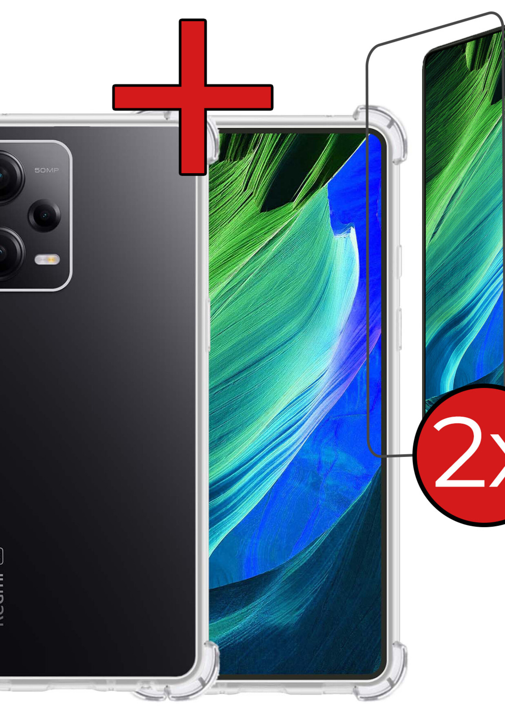 BTH Hoesje Geschikt voor Xiaomi Redmi Note 12 Pro+ Hoesje Siliconen Shock Proof Case Hoes Met 2x Screenprotector - Hoes Geschikt voor Xiaomi Redmi Note 12 Pro+ Hoes Cover Case Shockproof - Transparant