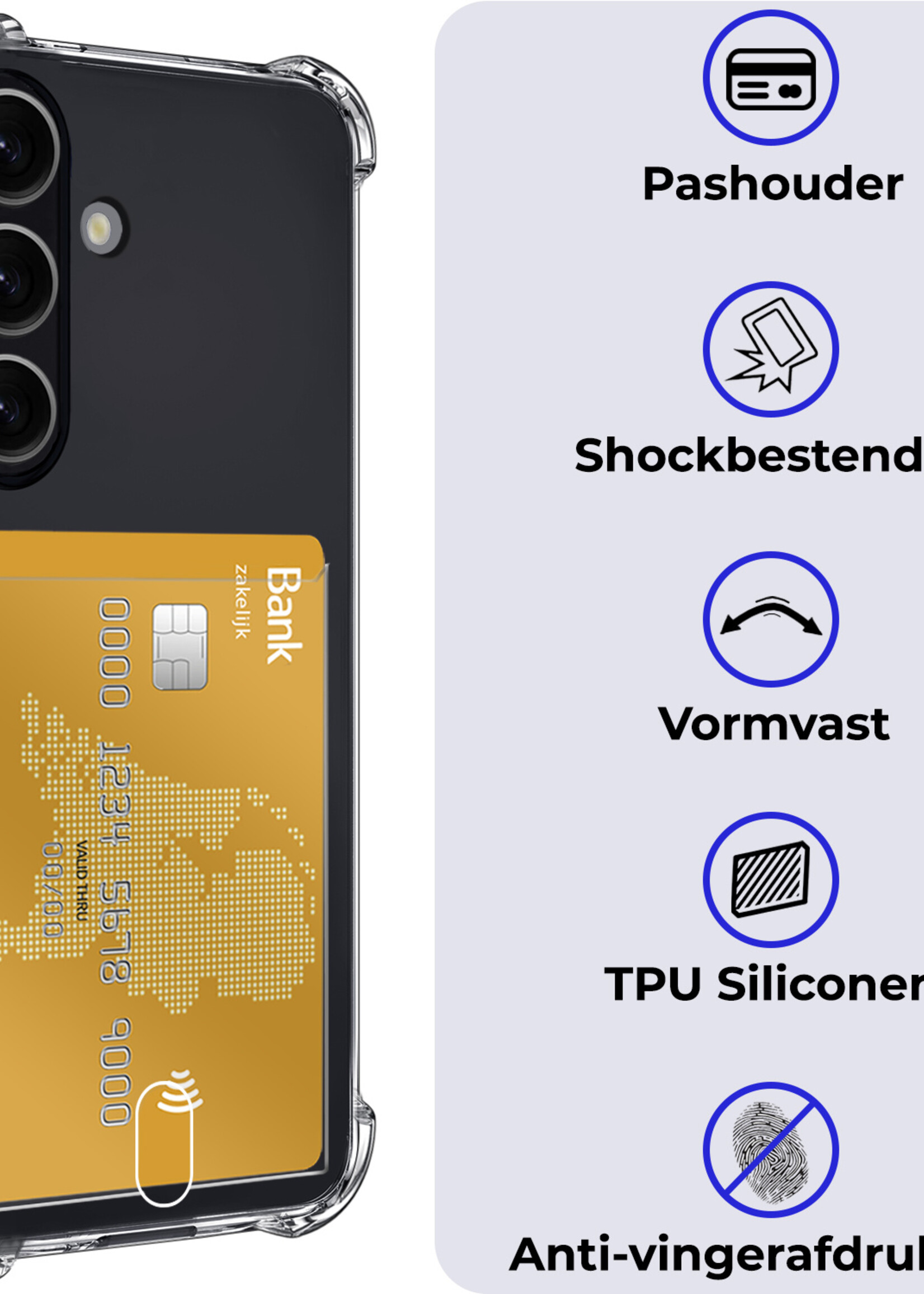BTH Hoesje Geschikt voor Samsung S23 FE Hoesje Met Pasjeshouder Siliconen Case Met Kaarthouder Met 2x Screenprotector - Hoes Geschikt voor Samsung Galaxy S23 FE Hoesje Shock Proof Case - Transparant