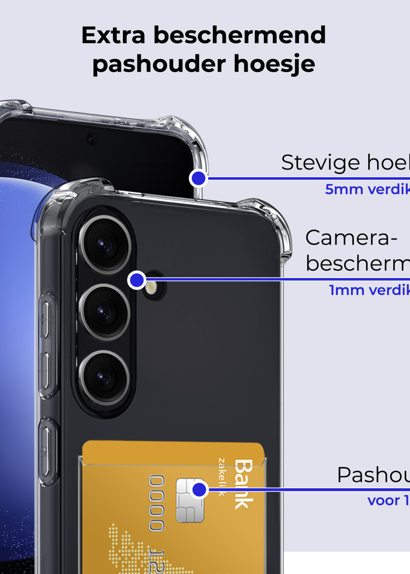 BTH Hoesje Geschikt voor Samsung S23 FE Hoesje Met Pasjeshouder Siliconen Case Met Kaarthouder Met 2x Screenprotector - Hoes Geschikt voor Samsung Galaxy S23 FE Hoesje Shock Proof Case - Transparant