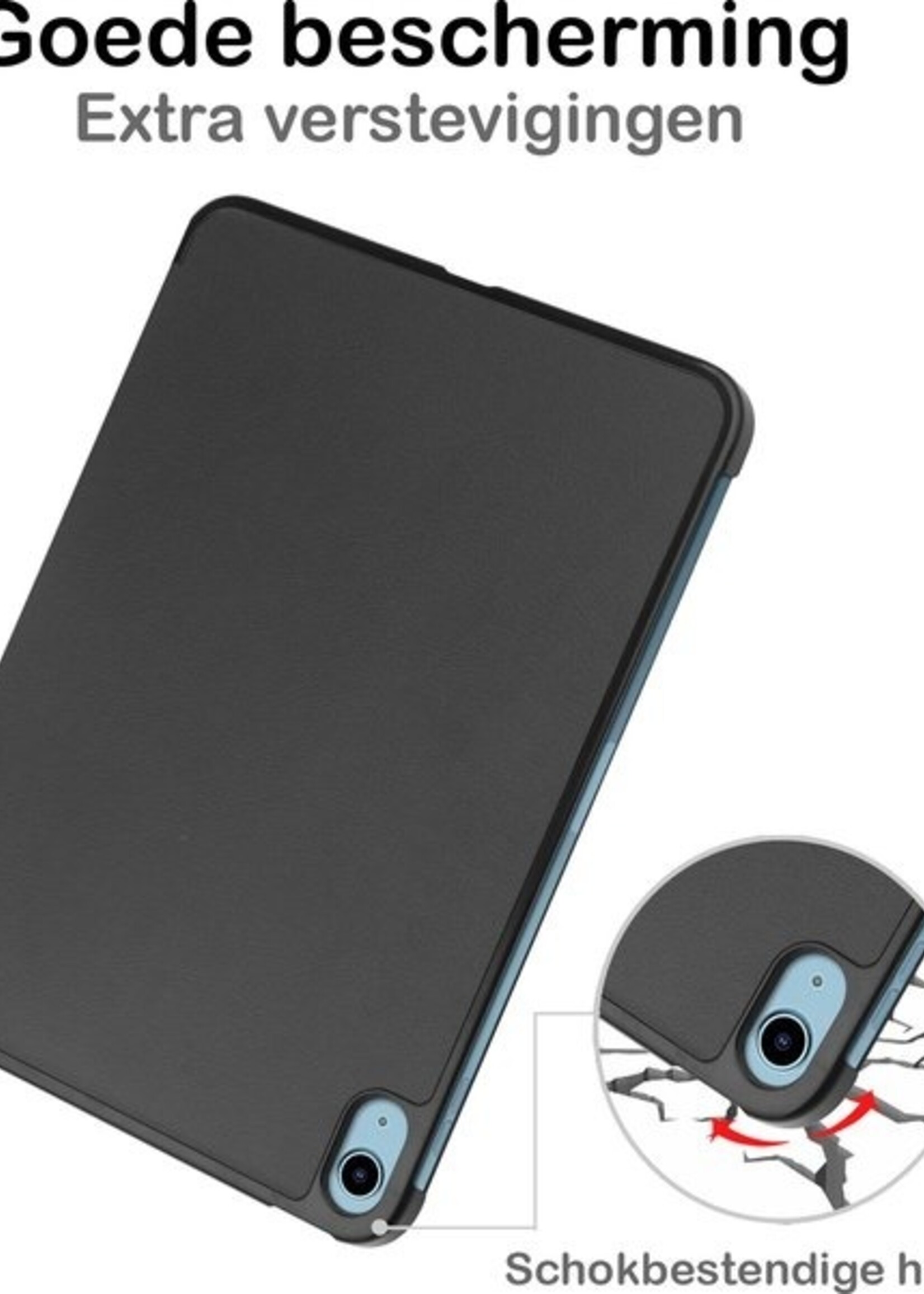 BTH Hoes Geschikt voor iPad 2022 Hoes Book Case Hoesje Trifold Cover - Hoesje Geschikt voor iPad 10 Hoesje Bookcase - Zwart