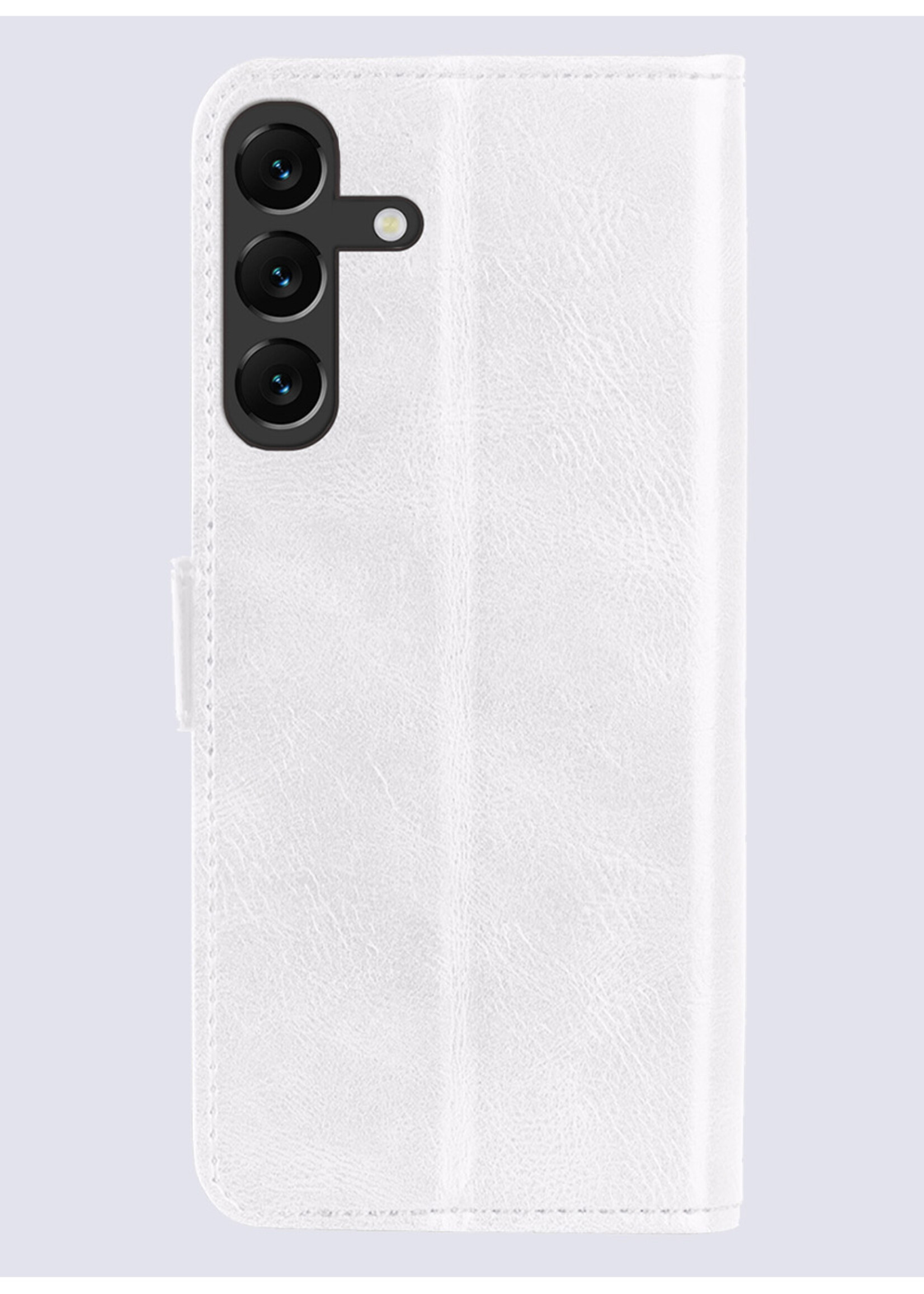 BTH Hoesje Geschikt voor Samsung S24 Plus Hoesje Book Case Hoes Portemonnee Cover Walletcase Met Screenprotector - Hoes Geschikt voor Samsung Galaxy S24 Plus Hoes Bookcase Hoesje - Wit