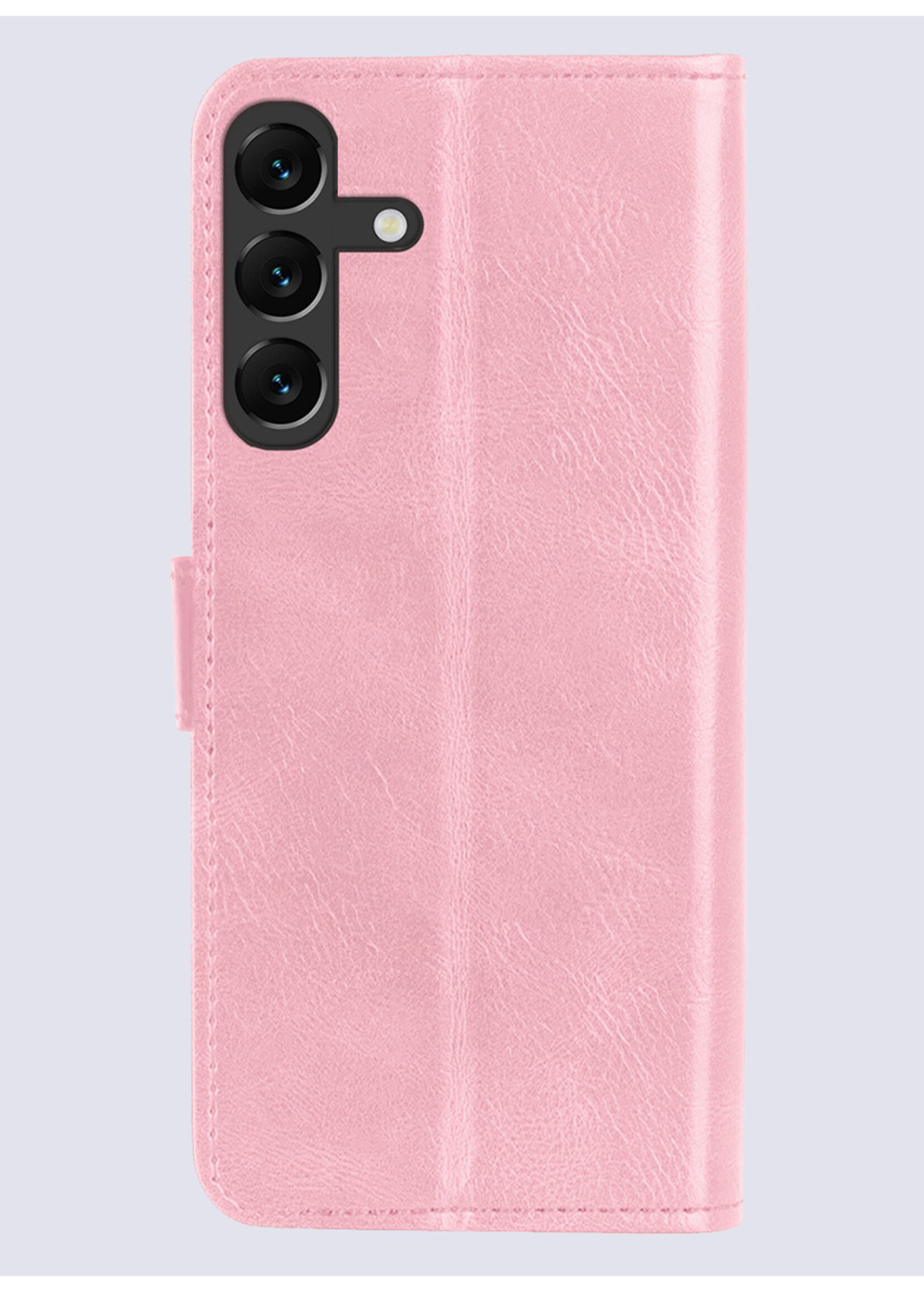 BTH Hoesje Geschikt voor Samsung S24 Plus Hoesje Book Case Hoes Portemonnee Cover Walletcase Met Screenprotector - Hoes Geschikt voor Samsung Galaxy S24 Plus Hoes Bookcase Hoesje - Lichtroze
