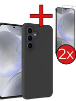 BTH BTH Samsung Galaxy S24 Plus Hoesje Siliconen Met 2x Screenprotector - Zwart