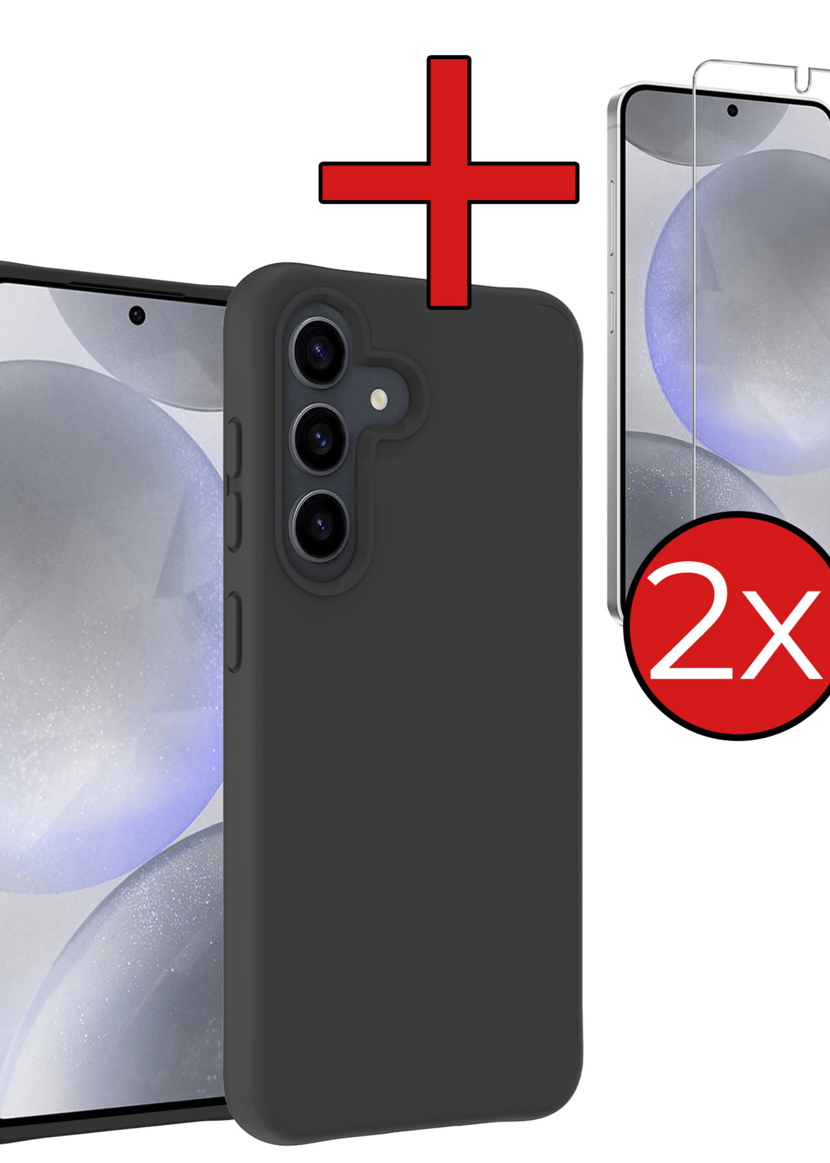 BTH Hoesje Geschikt voor Samsung S24 Plus Hoesje Siliconen Case Hoes Met 2x Screenprotector - Hoes Geschikt voor Samsung Galaxy S24 Plus Hoes Cover Case - Zwart