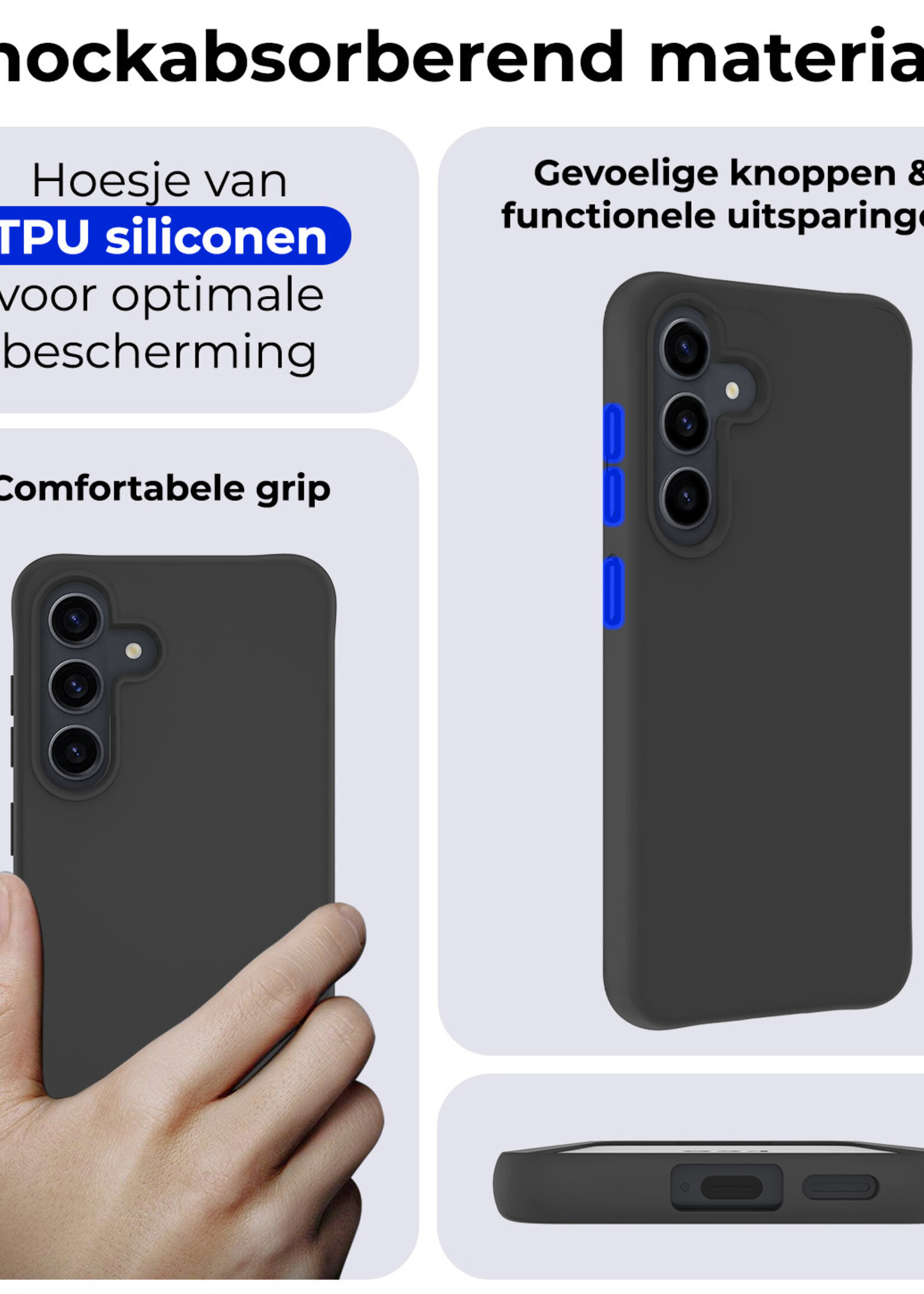 BTH Hoesje Geschikt voor Samsung S24 Plus Hoesje Siliconen Case Hoes Met 2x Screenprotector - Hoes Geschikt voor Samsung Galaxy S24 Plus Hoes Cover Case - Zwart