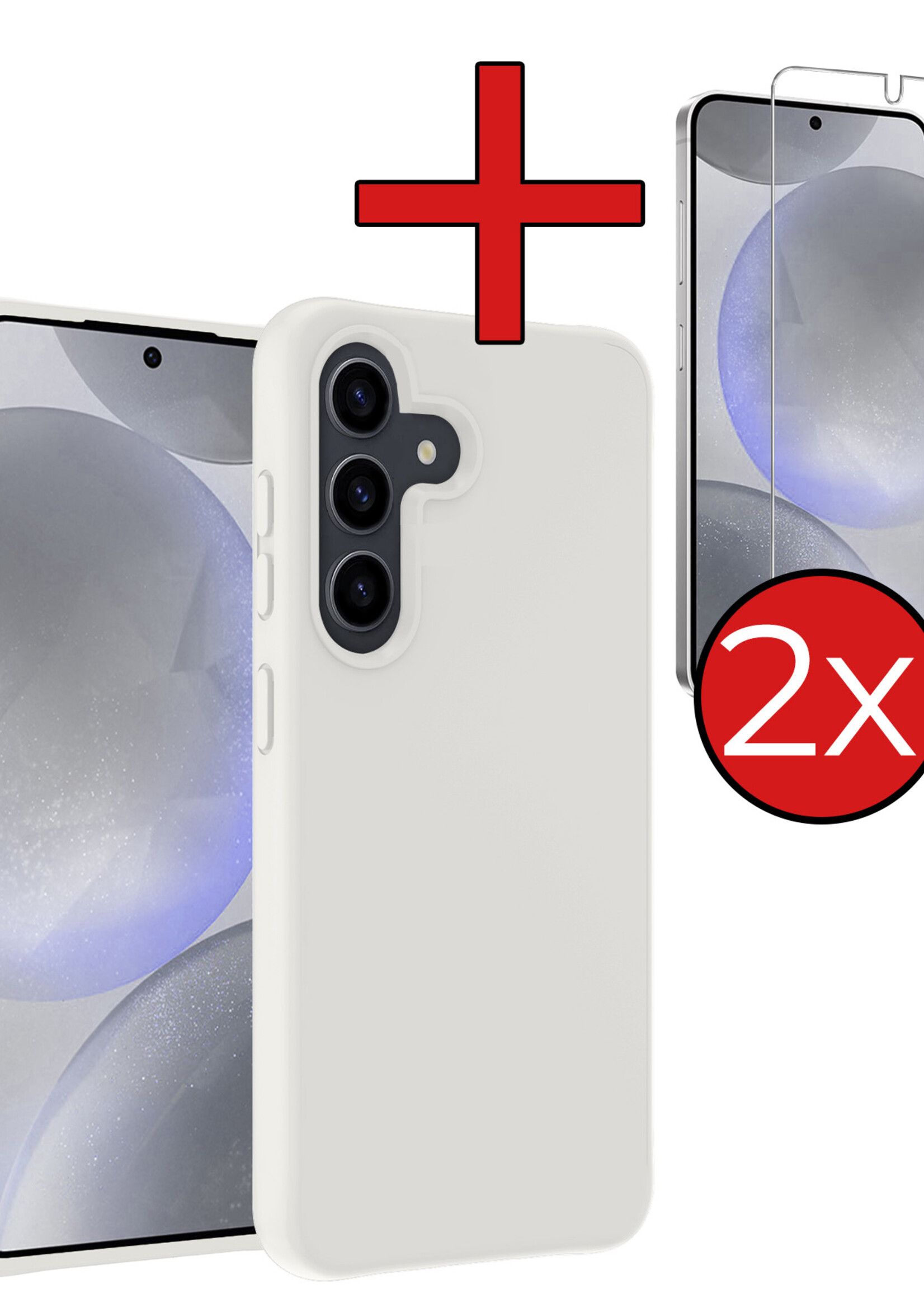 BTH Hoesje Geschikt voor Samsung S24 Plus Hoesje Siliconen Case Hoes Met 2x Screenprotector - Hoes Geschikt voor Samsung Galaxy S24 Plus Hoes Cover Case - Wit