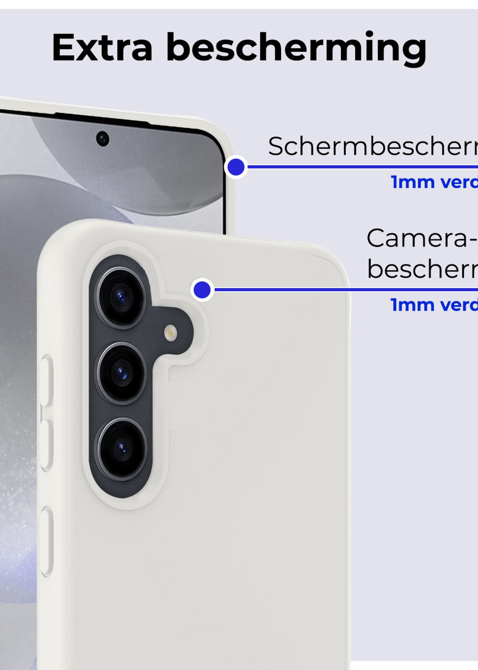 BTH Hoesje Geschikt voor Samsung S24 Plus Hoesje Siliconen Case Hoes Met 2x Screenprotector - Hoes Geschikt voor Samsung Galaxy S24 Plus Hoes Cover Case - Wit