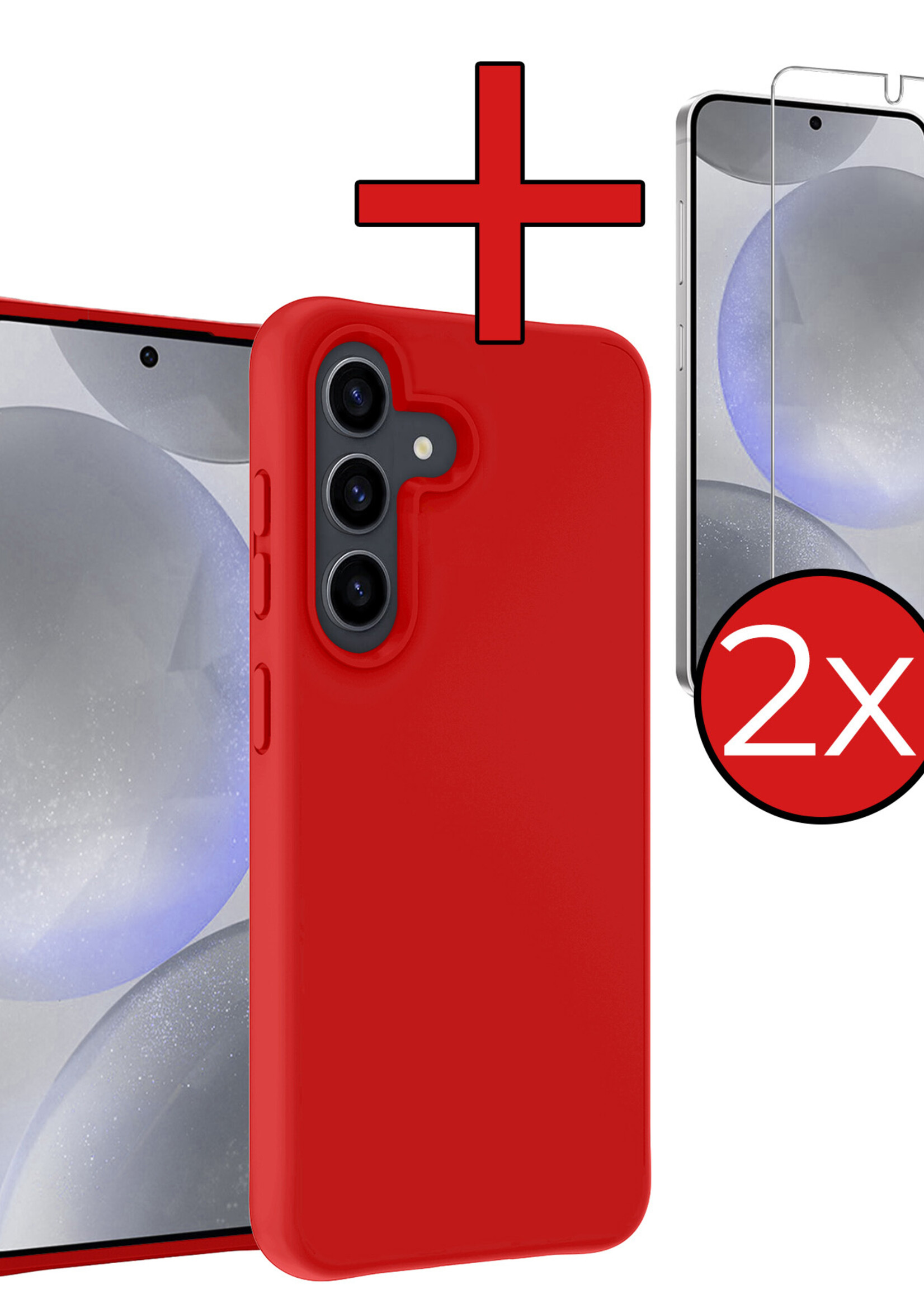 BTH Hoesje Geschikt voor Samsung S24 Plus Hoesje Siliconen Case Hoes Met 2x Screenprotector - Hoes Geschikt voor Samsung Galaxy S24 Plus Hoes Cover Case - Rood