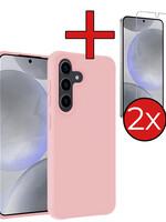 BTH BTH Samsung Galaxy S24 Plus Hoesje Siliconen Met 2x Screenprotector - Lichtroze