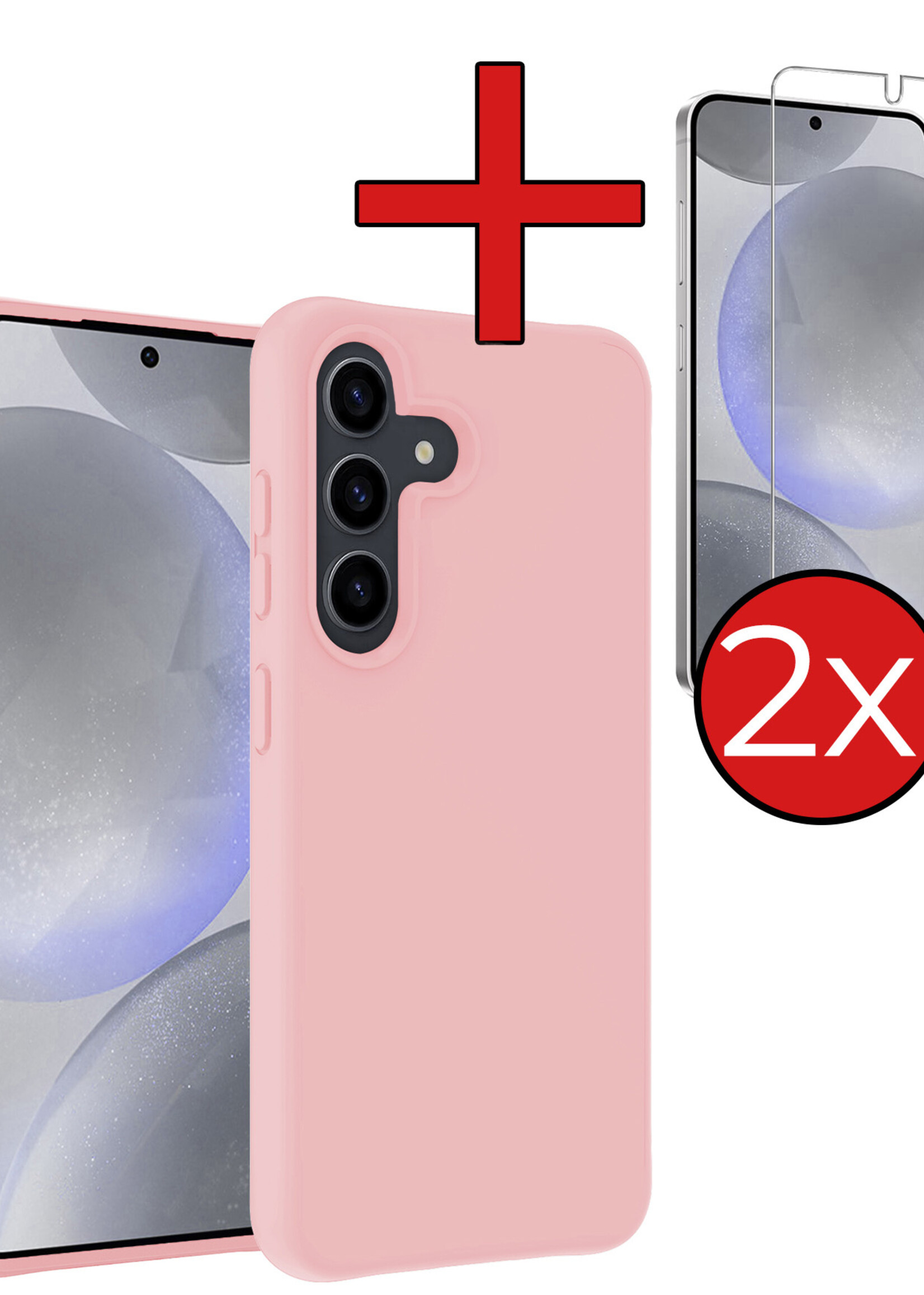 BTH Hoesje Geschikt voor Samsung S24 Plus Hoesje Siliconen Case Hoes Met 2x Screenprotector - Hoes Geschikt voor Samsung Galaxy S24 Plus Hoes Cover Case - Lichtroze