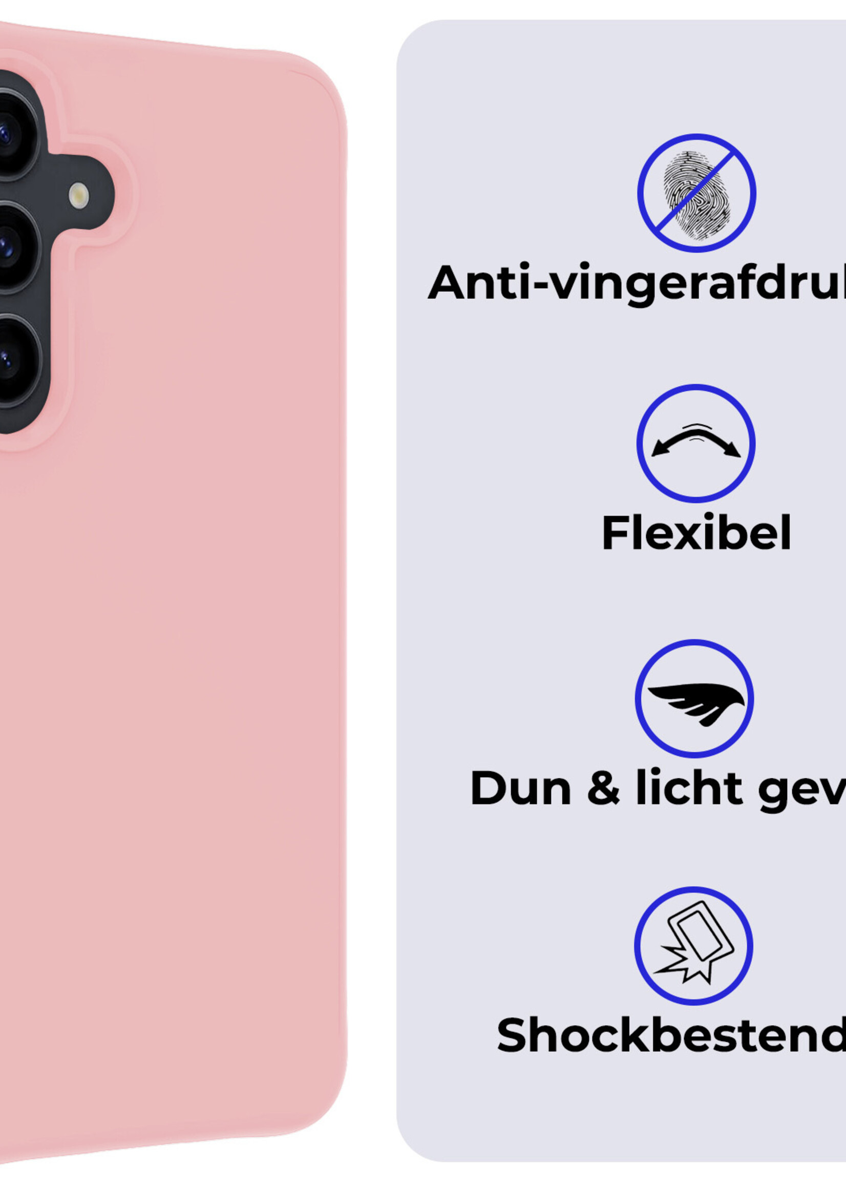 BTH Hoesje Geschikt voor Samsung S24 Plus Hoesje Siliconen Case Hoes Met 2x Screenprotector - Hoes Geschikt voor Samsung Galaxy S24 Plus Hoes Cover Case - Lichtroze