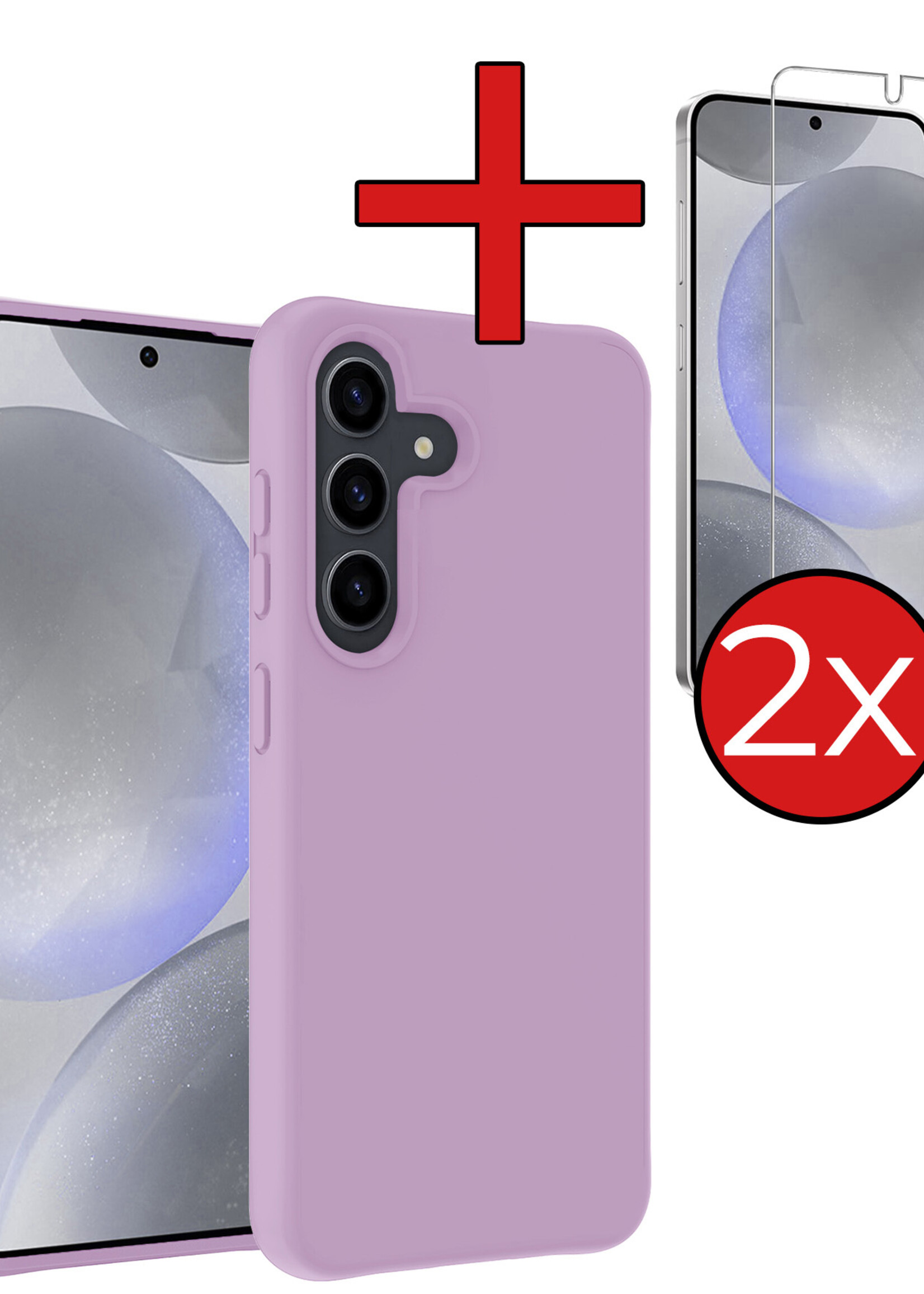 BTH Hoesje Geschikt voor Samsung S24 Plus Hoesje Siliconen Case Hoes Met 2x Screenprotector - Hoes Geschikt voor Samsung Galaxy S24 Plus Hoes Cover Case - Lila