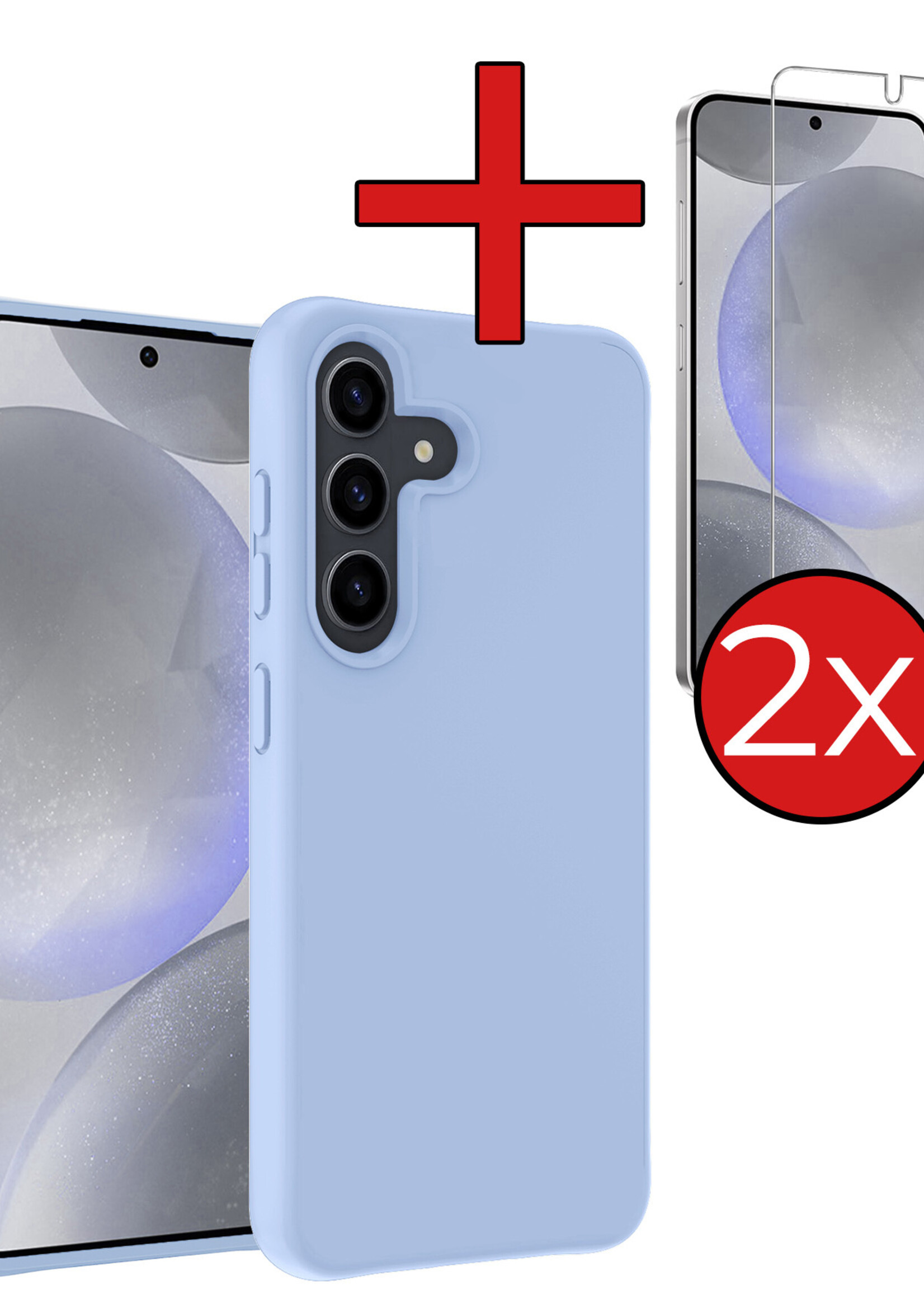 BTH Hoesje Geschikt voor Samsung S24 Plus Hoesje Siliconen Case Hoes Met 2x Screenprotector - Hoes Geschikt voor Samsung Galaxy S24 Plus Hoes Cover Case - Lichtblauw