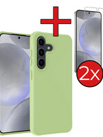 BTH BTH Samsung Galaxy S24 Plus Hoesje Siliconen Met 2x Screenprotector - Groen