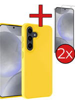 BTH BTH Samsung Galaxy S24 Plus Hoesje Siliconen Met 2x Screenprotector - Geel
