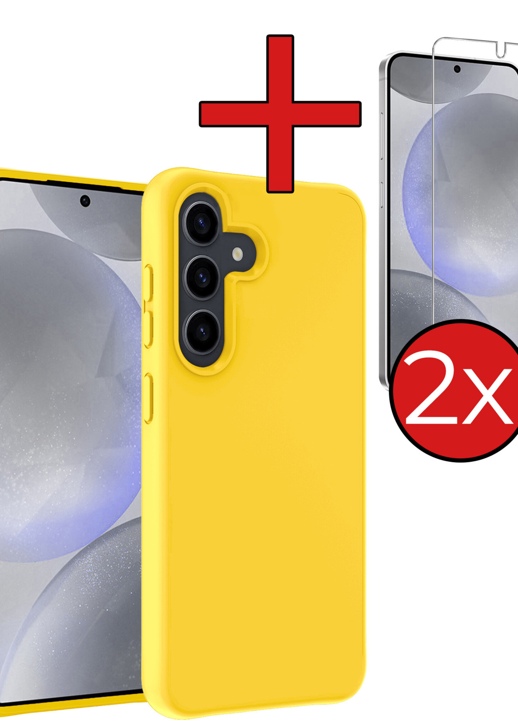 BTH Hoesje Geschikt voor Samsung S24 Plus Hoesje Siliconen Case Hoes Met 2x Screenprotector - Hoes Geschikt voor Samsung Galaxy S24 Plus Hoes Cover Case - Geel