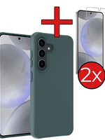 BTH BTH Samsung Galaxy S24 Plus Hoesje Siliconen Met 2x Screenprotector - Donkergroen