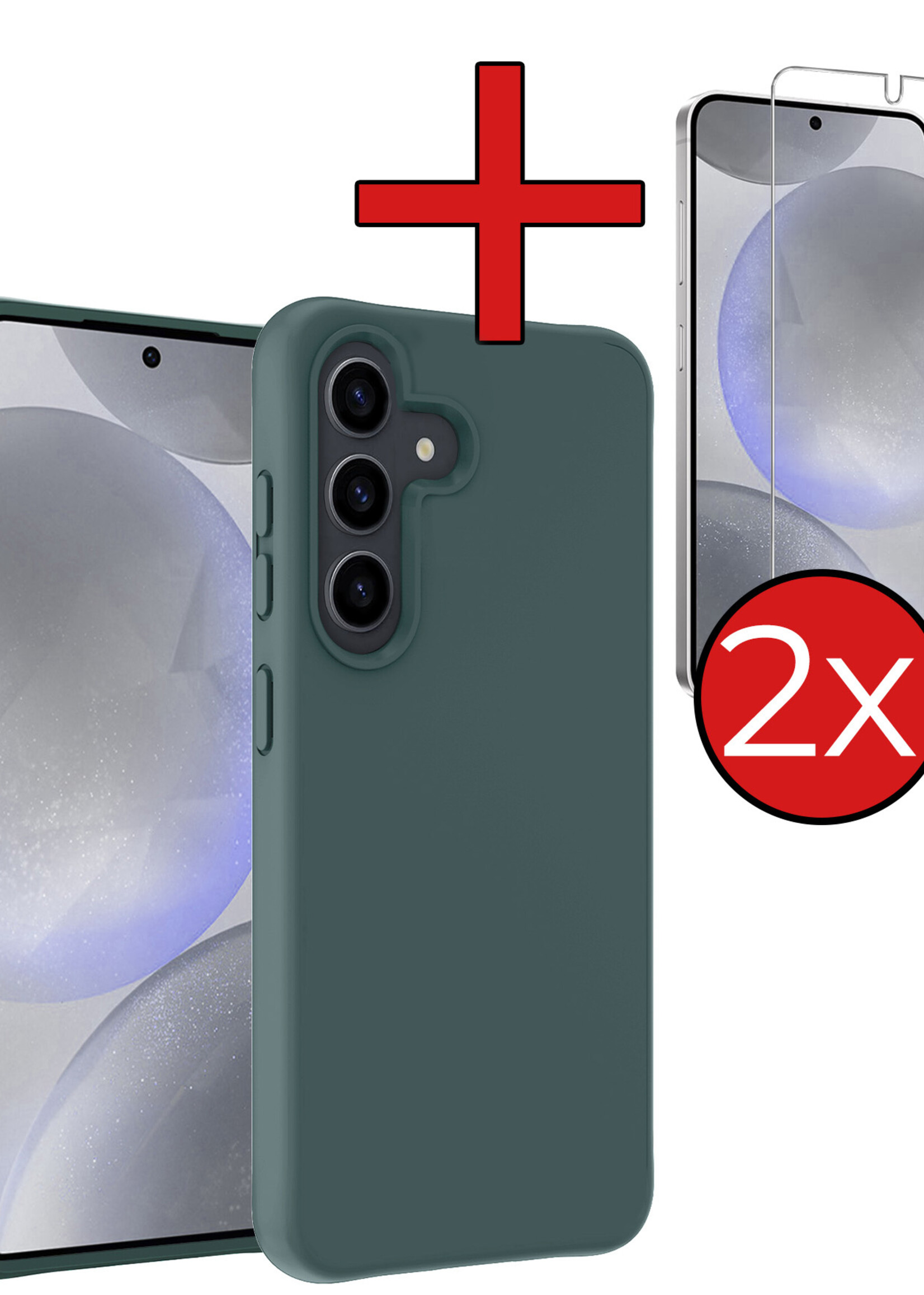 BTH Hoesje Geschikt voor Samsung S24 Plus Hoesje Siliconen Case Hoes Met 2x Screenprotector - Hoes Geschikt voor Samsung Galaxy S24 Plus Hoes Cover Case - Donkergroen