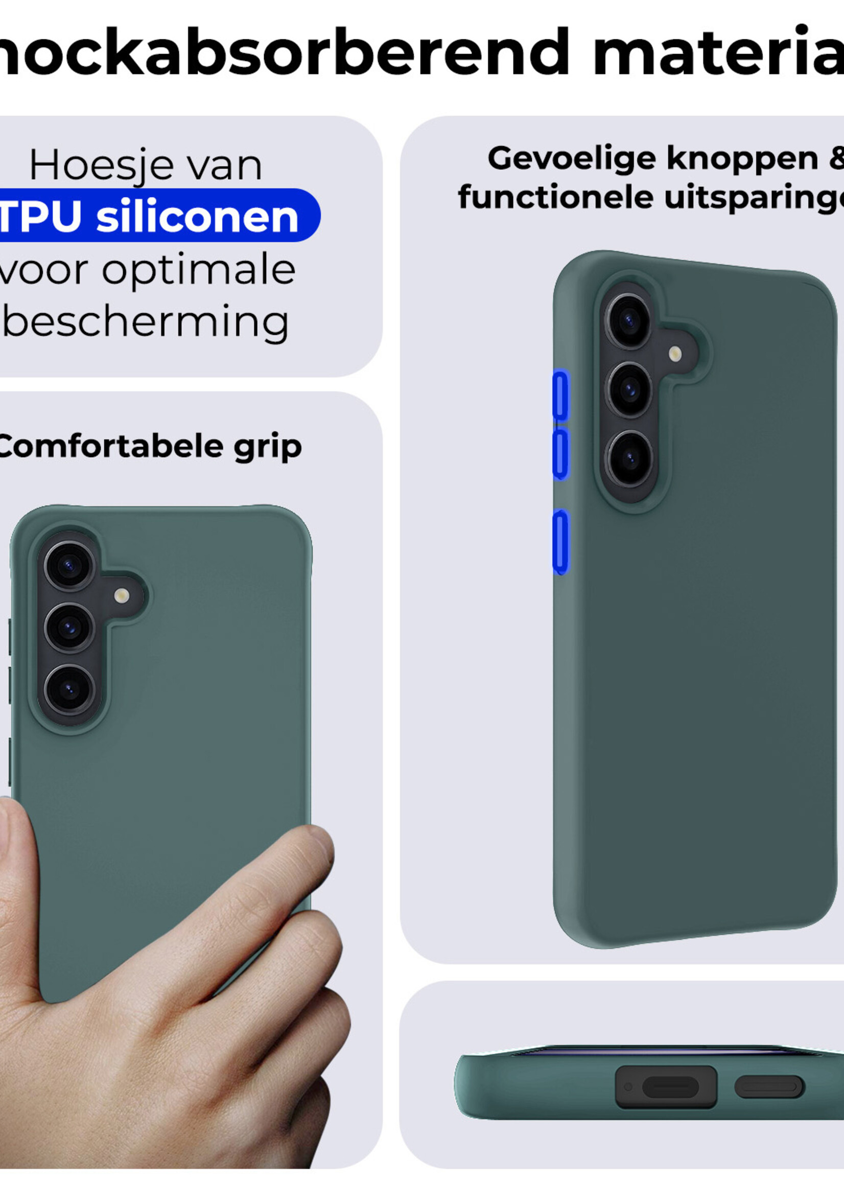 BTH Hoesje Geschikt voor Samsung S24 Plus Hoesje Siliconen Case Hoes Met 2x Screenprotector - Hoes Geschikt voor Samsung Galaxy S24 Plus Hoes Cover Case - Donkergroen