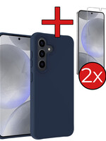 BTH BTH Samsung Galaxy S24 Plus Hoesje Siliconen Met 2x Screenprotector - Donkerblauw