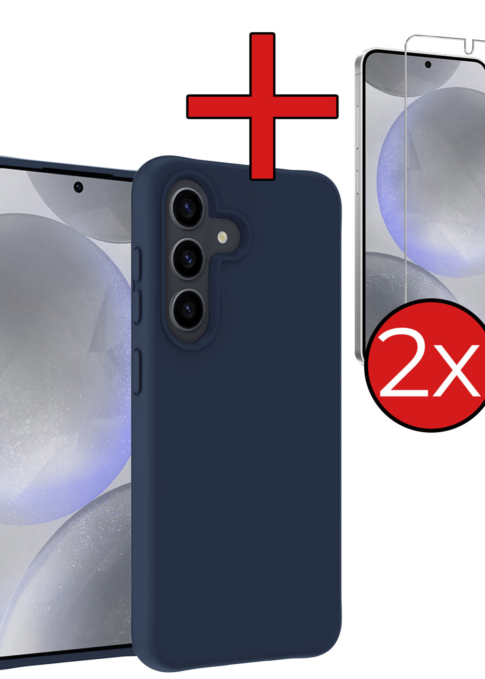 BTH Hoesje Geschikt voor Samsung S24 Plus Hoesje Siliconen Case Hoes Met 2x Screenprotector - Hoes Geschikt voor Samsung Galaxy S24 Plus Hoes Cover Case - Donkerblauw
