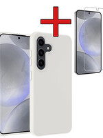 BTH BTH Samsung Galaxy S24 Plus Hoesje Siliconen Met Screenprotector - Wit
